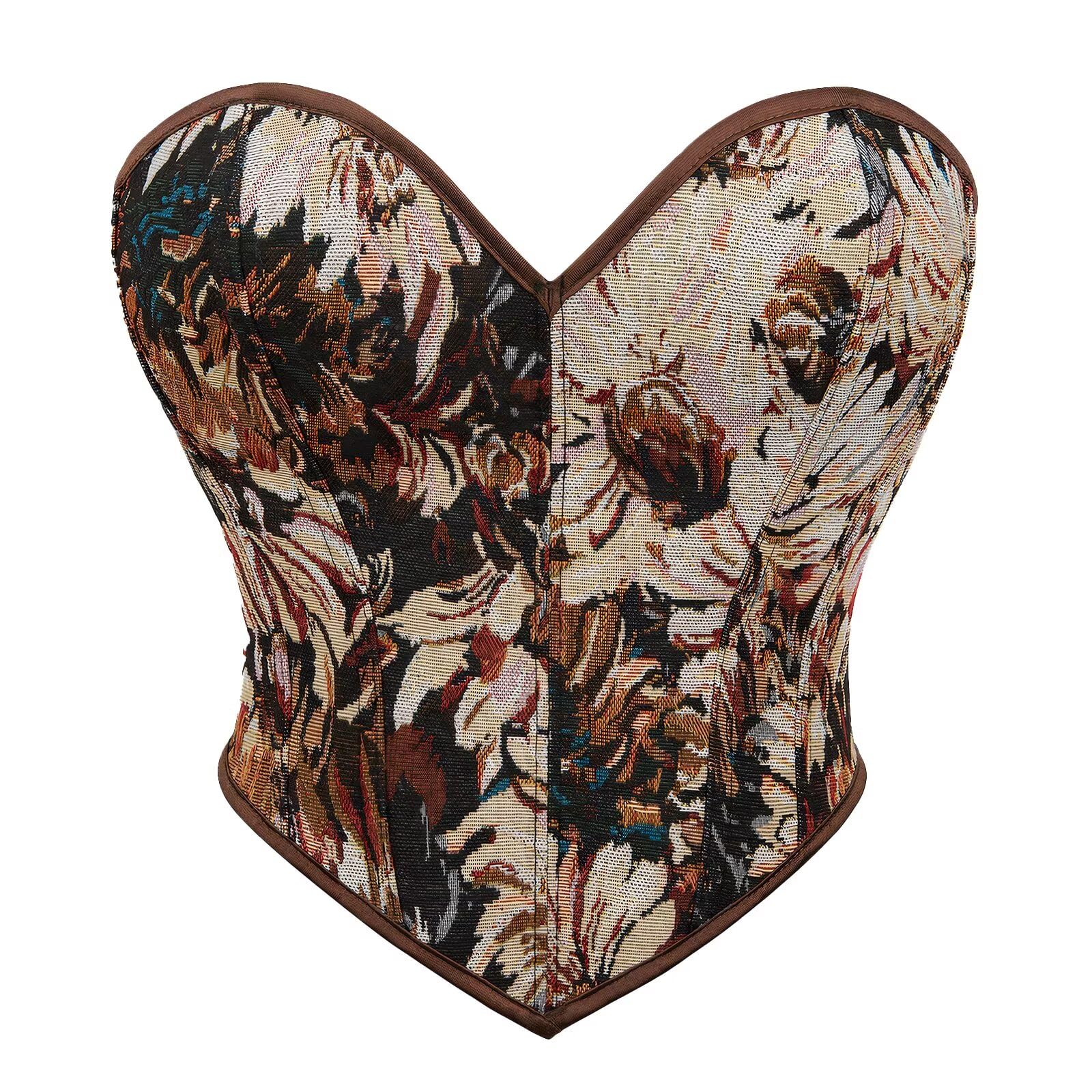 YONABTF Renaissance Corset Tops For Women Vintage Floral Bustier Denim Overbust Strapless Bodysuit Sexy Lace Up Shapewear