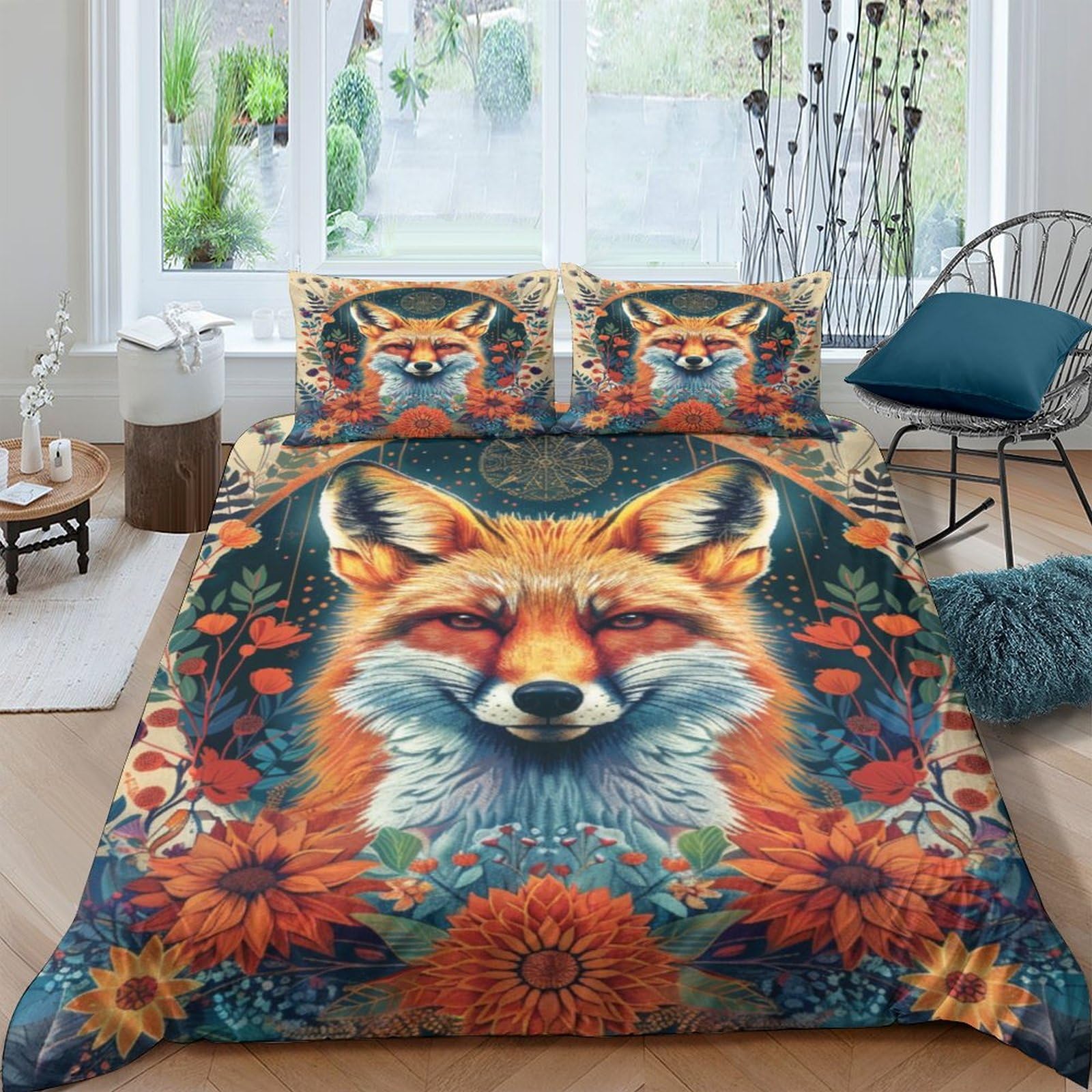 Housse de couette renard 200x200 cm avec 2 taies d'oreiller en microfibres