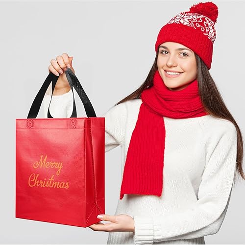 Miniatura 6 de Paterr 30 bolsas de regalo de Navidad, no tejidas, brillantes, reutilizables, con acabado brillante, bolsas de regalo holográficas con asa para