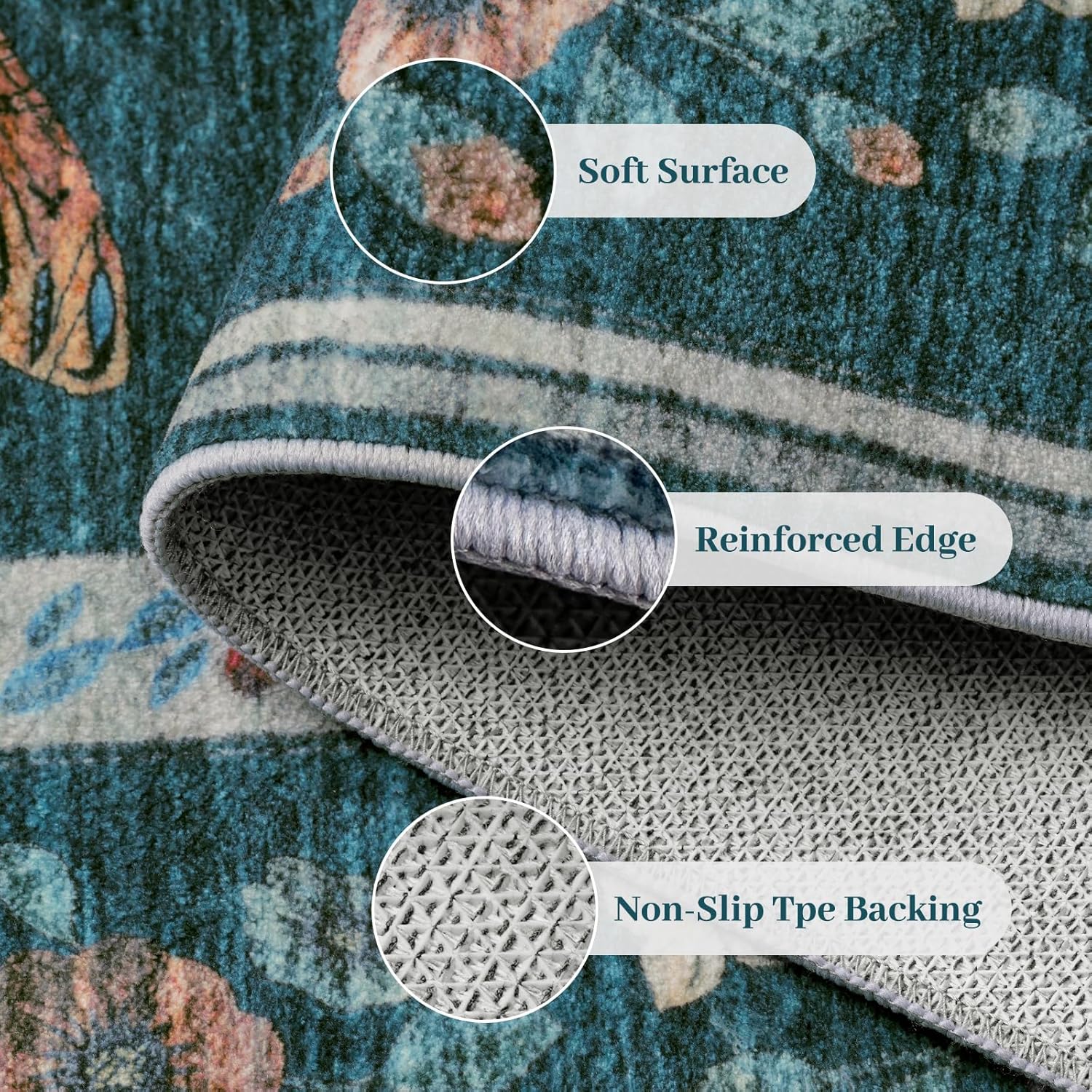 5x7 Washable Area Rug with Insect Print - Bug Rug Non-Shedding Stain Resistant Soft Carpet for Bedroom, Low Pile Ultra-Thin Machine Washable Carpet for Dining Room, Kids Nursery, Office (5'x7' Teal) - Image 7