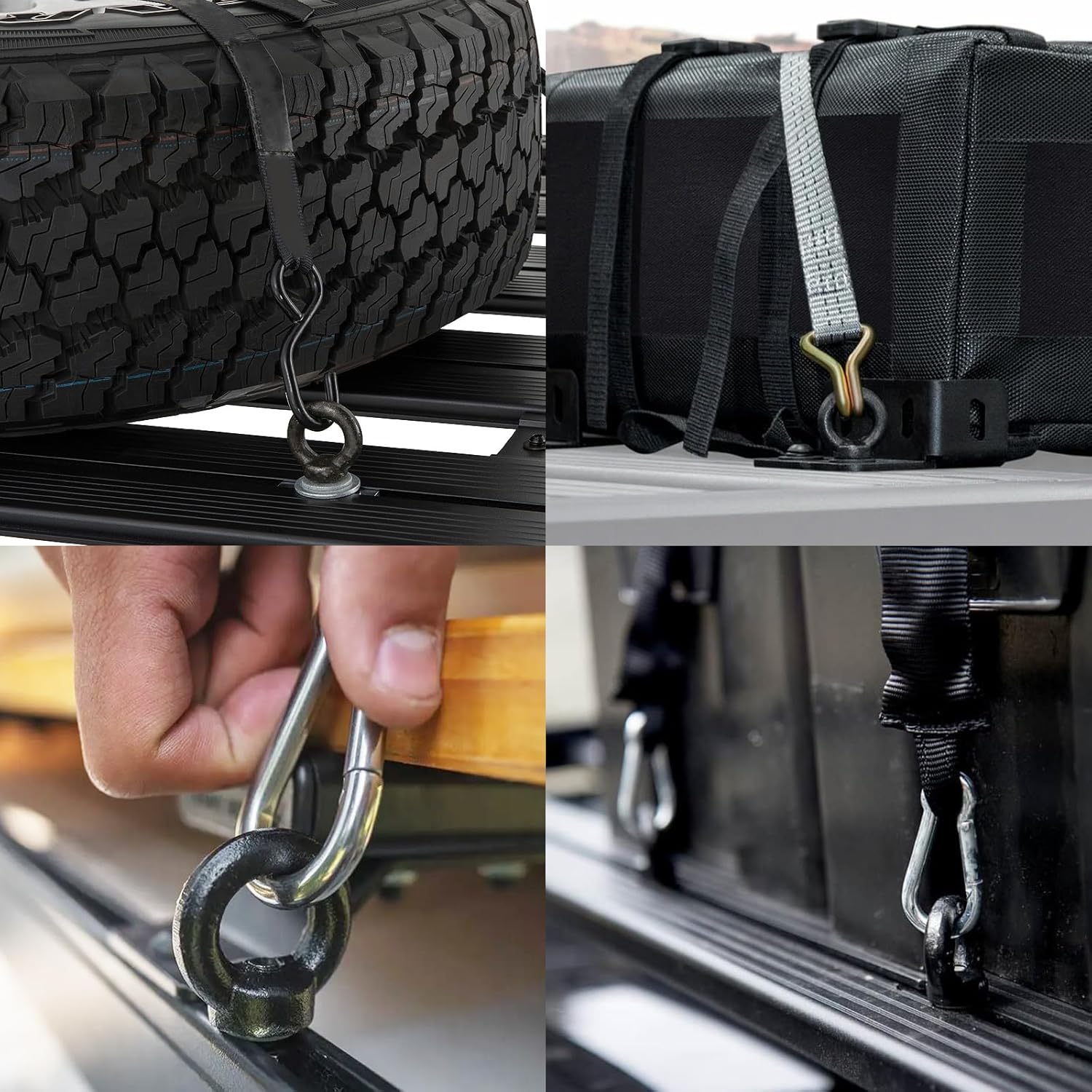 8Pcs T Track Mount Tie Down Anchor for Roof Rack, M8 Heavy-Duty Stainless Steel Eye Bolt Anchoring Kit, Including M8 Eye Nut T Shaped Track Bolt Washer for Holding Bungee Cord Rope Hooks Black