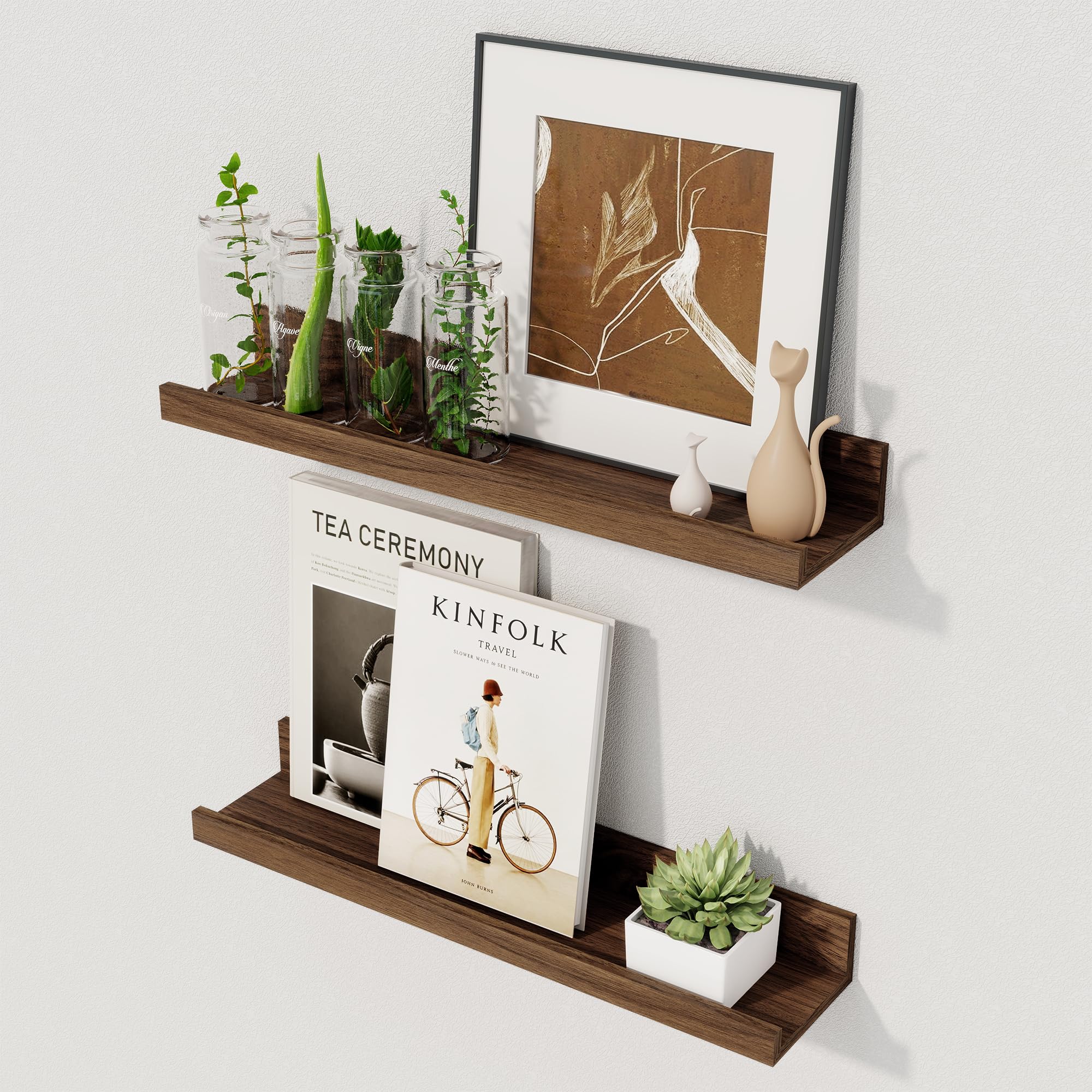 Axeman Floating Shelves, Walnut Wall Shelves, Picture Shelf Set of 2, 40cm — image 1