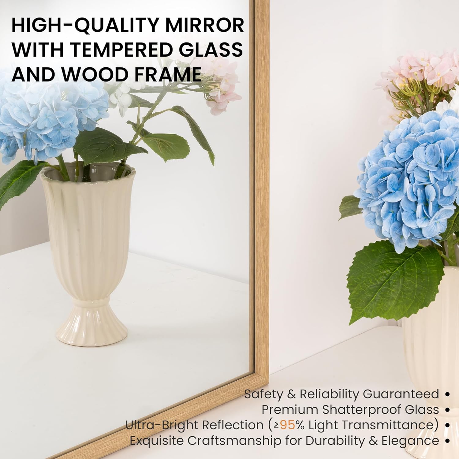 20"x30" Arch Wall Mirror for Wall, Wall Mounted Vanity Mirror for Bedroom, Wood Grain Finish Frame Mirror with Tempered Glass, Vintage Decorative for Bathroom, Entryway, Living Room, Natural
