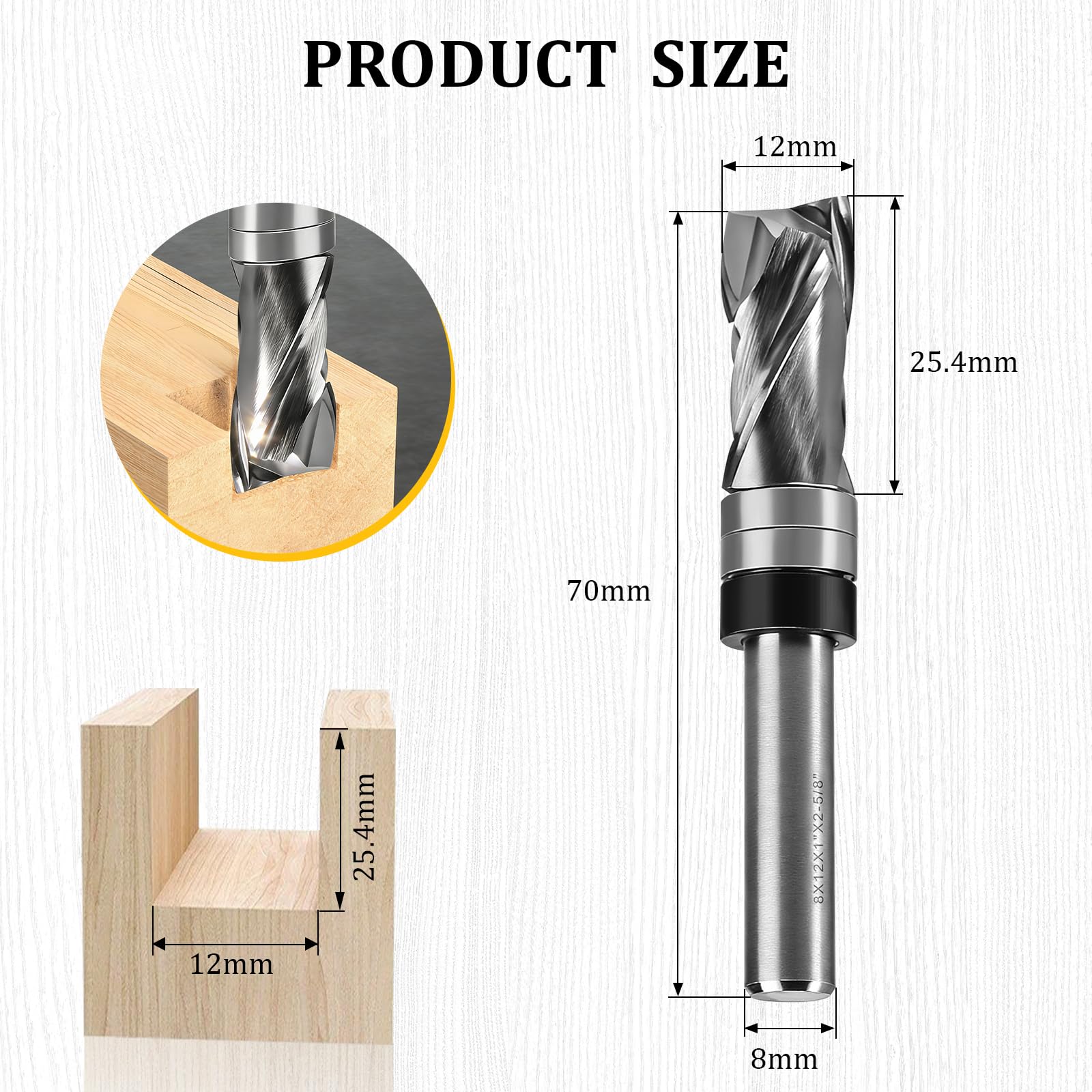 1 PCS Fresa Elicoidale per Legno 8 mm con Cuscinetto, Fresa a Filo 8mm, Fresas a Spirale Legno, 25,4 mm di Lunghezza di Taglio, D=12 mm, per Fresatrice