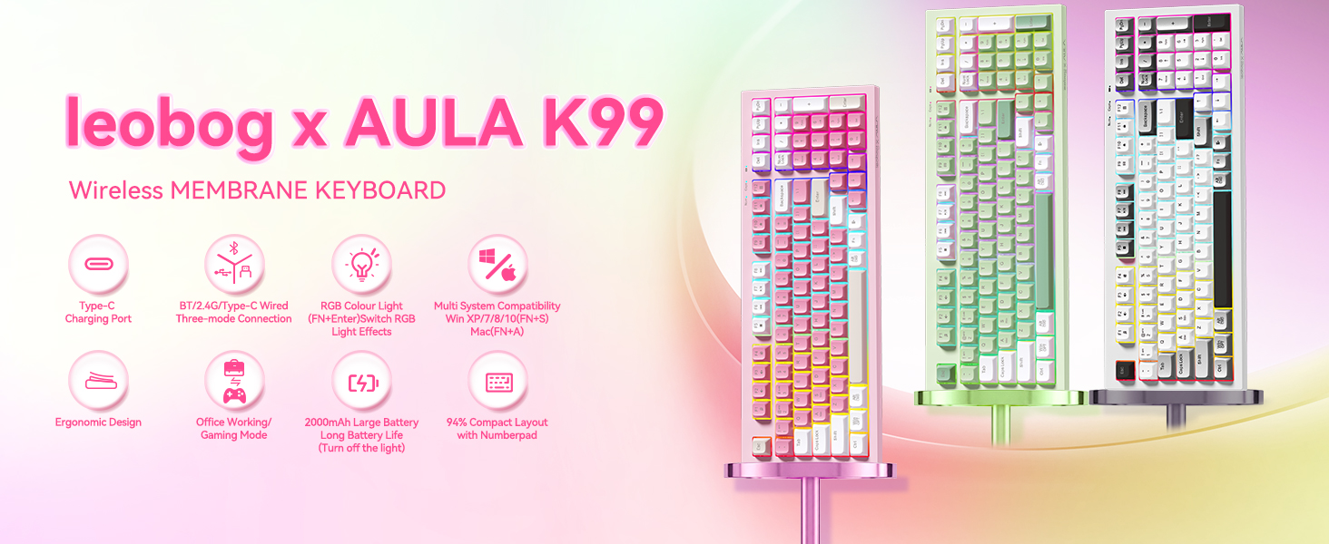 Amazon.com: LEOBOG x Aula Pink Keyboard Wireless Creamy Computer