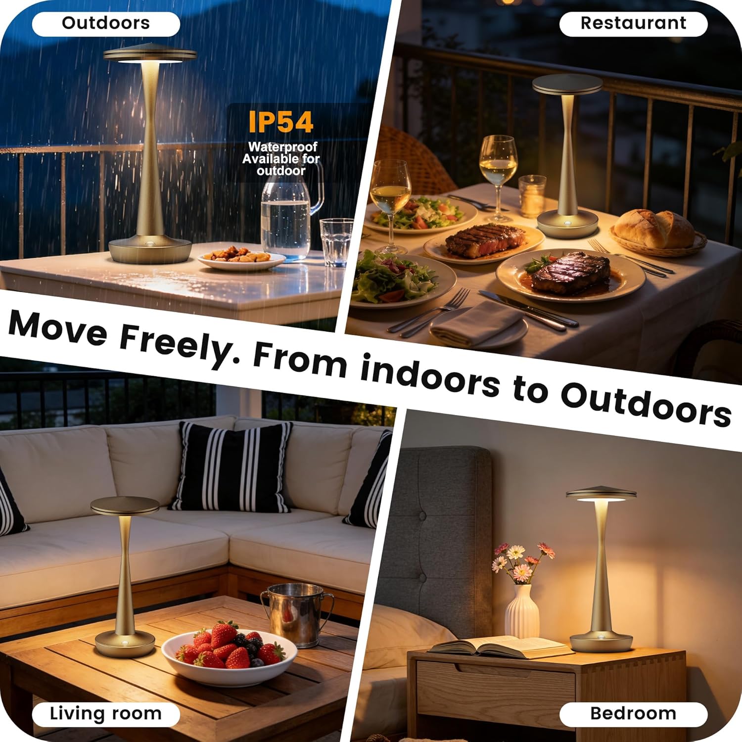 SAKRINGT Rechargeable Cordless Table Lamp, 72Hrs Battery Operated LED Table Light, Portable Touch Dimmable Lamp for Restaurant Patio Dining Outdoor Camping