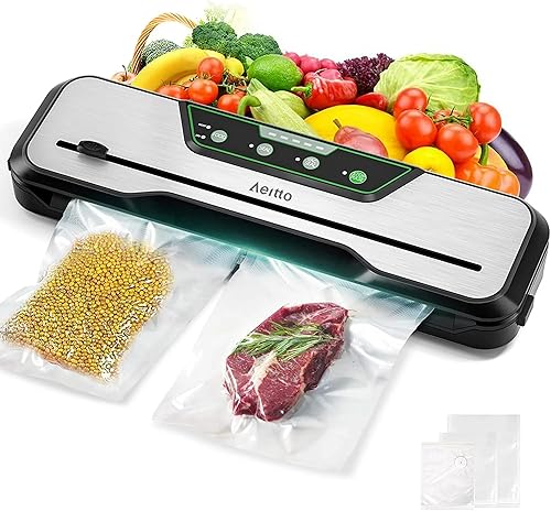 Máquina automática selladora al vacío de alimentos  Aeitto 80KPa 8 en 1 ahorrador de vacío de alimentos con kits de inicio  15 bolsas, función de