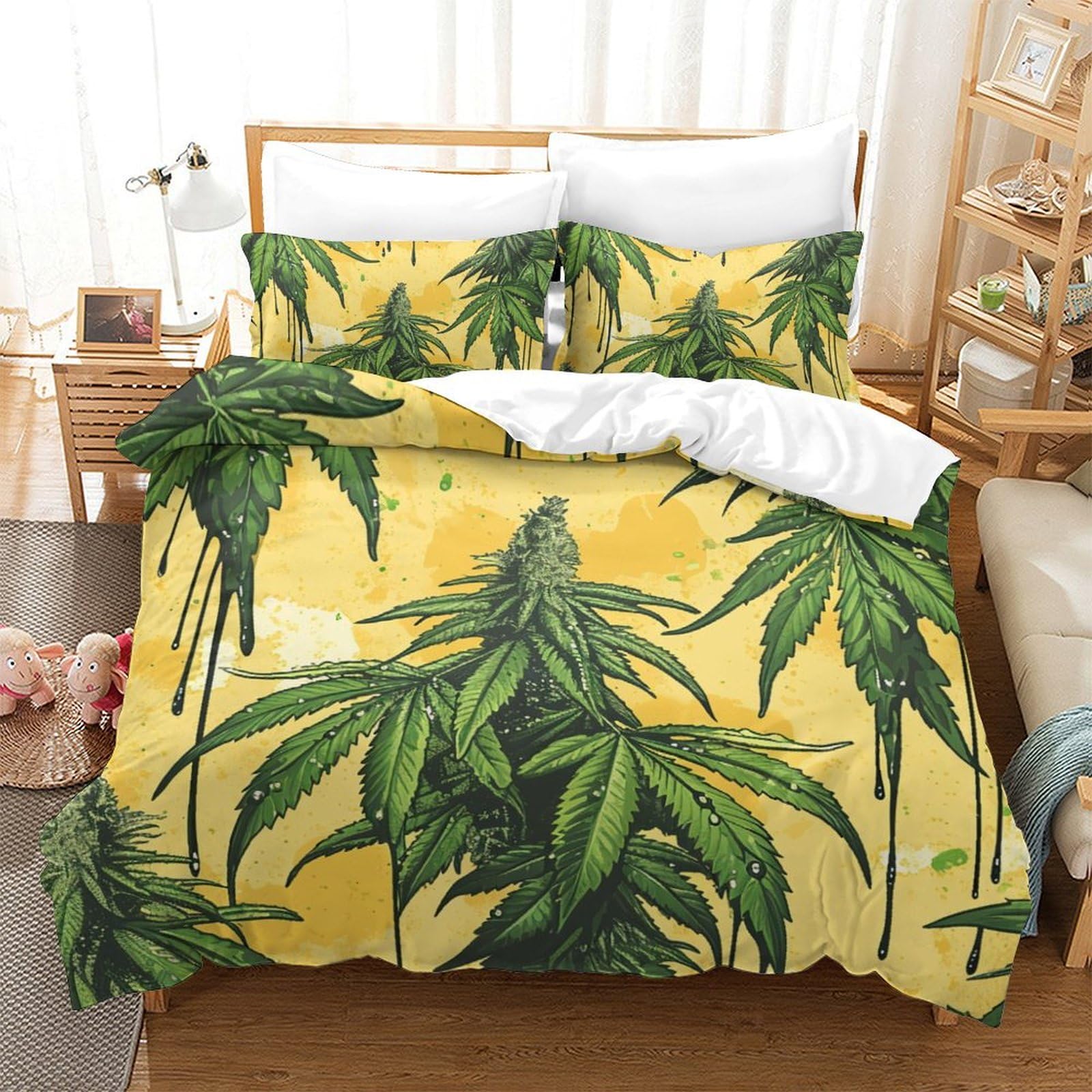 Housse de couette King feuilles de palmier 220x240 fermeture éclair contre la couette qui glisse