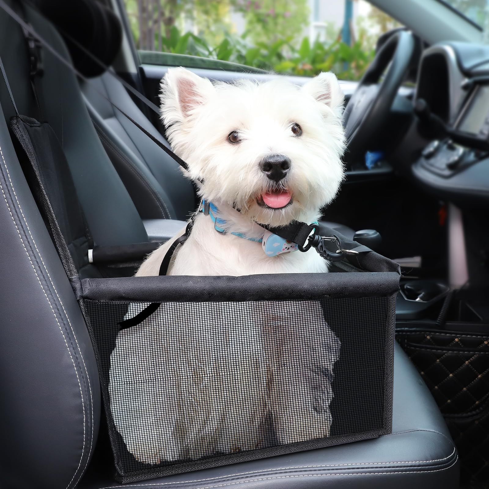 JAMESVAN Dog Car Seat,Travel Carrier Dog Booster Cage,Breathable Car Seat for Dogs Design with Adjustable Seat Strap and Internal Foam,Travel Dog Car