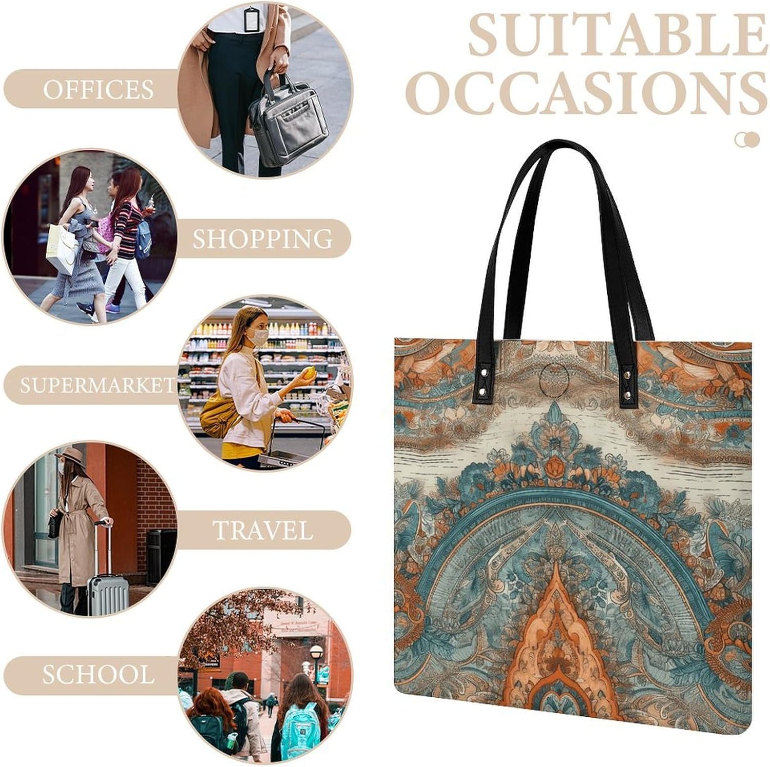 Bright Colorful Flowers Handbags Large Capacity, Tote Bag Stylish Slouchy, Shoulder Bags for Work Beach Travel And Shopping Grocery.