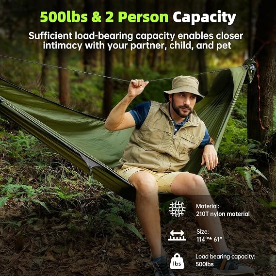 Hitch Mount Hammock & Camping Hammock with Mosquito Net - Fits 2'' Receiver, Parachute Nylon Hammock for Indoor, Outdoor, Hiking, Backpacking, Backyard, Beach, Travel