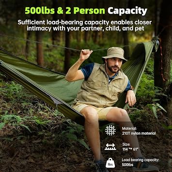 Hitch Mount Hammock & Camping Hammock with Mosquito Net - Fits 2'' Receiver, Parachute Nylon Hammock for Indoor, Outdoor, Hiking, Backpacking, Backyard, Beach, Travel