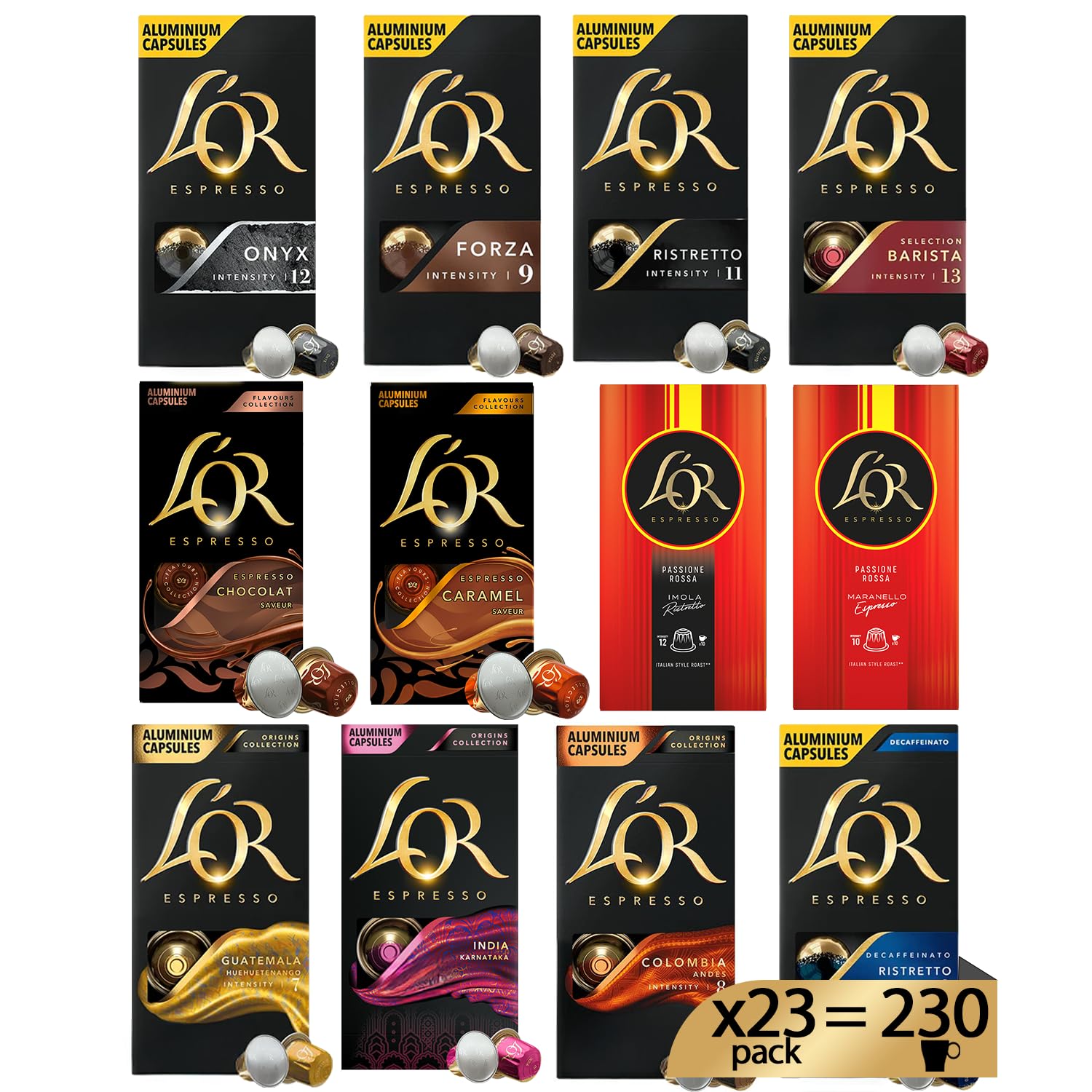 L'Or Capsule Caffè Espresso - Variety Pack Experience Supreme - 230 Capsule | 11 miscele differenti, in Alluminio, Compatibili con macchine Nespresso®* Original
