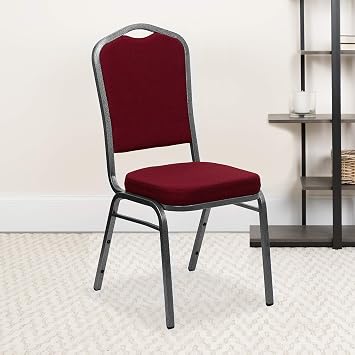 BizChair 4 Pack Crown Back Stacking Banquet Chair in Burgundy Fabric - Silver Vein Frame