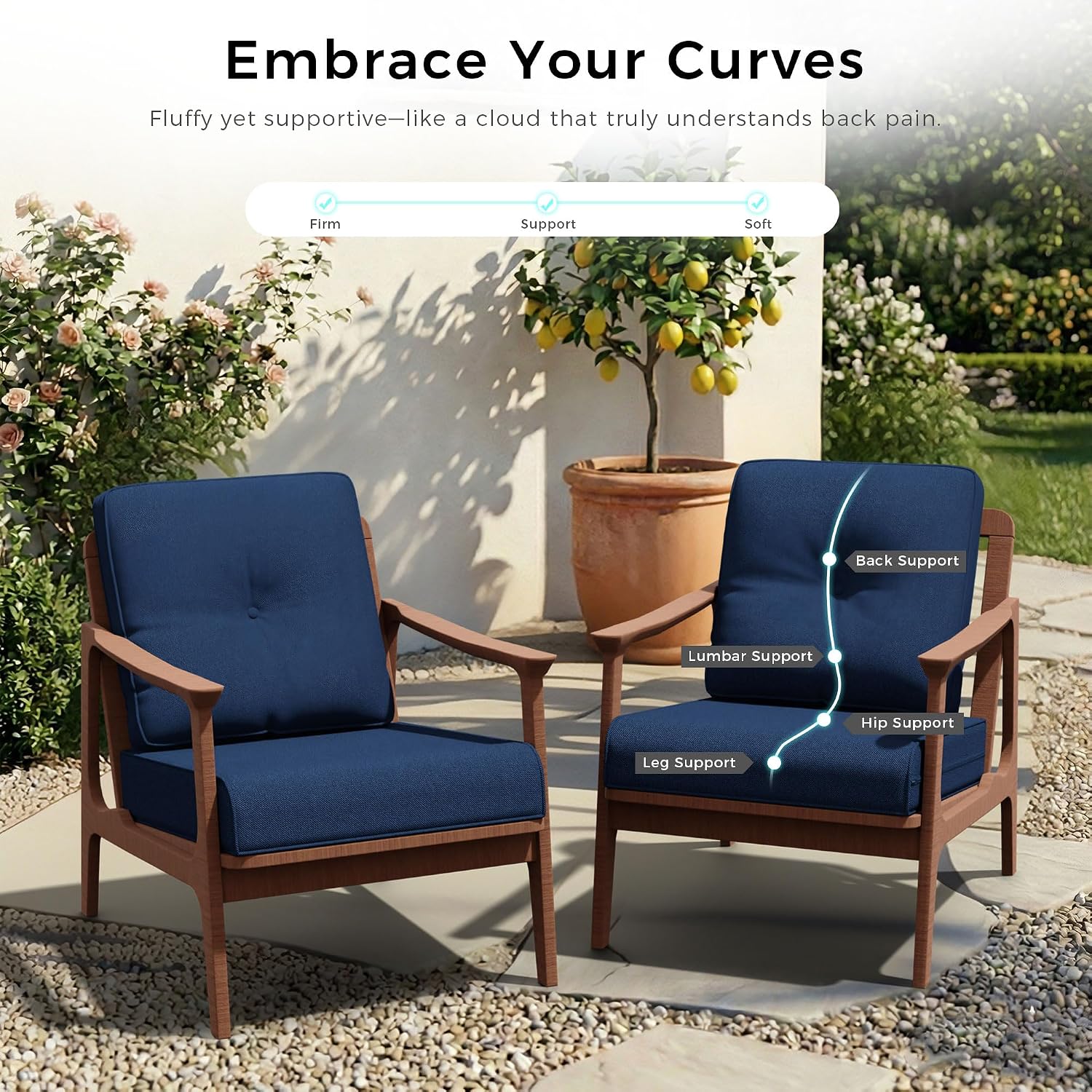 Patio Furniture Cushions Set, 22x25/22x24 Inch Outdoor Deep Seat Chair Cushions, Water Resistant & Fade Resistant, Removable Cover, 4" Thickened Outdoor Seat Cushion for Chair, Sofa(1 Set)