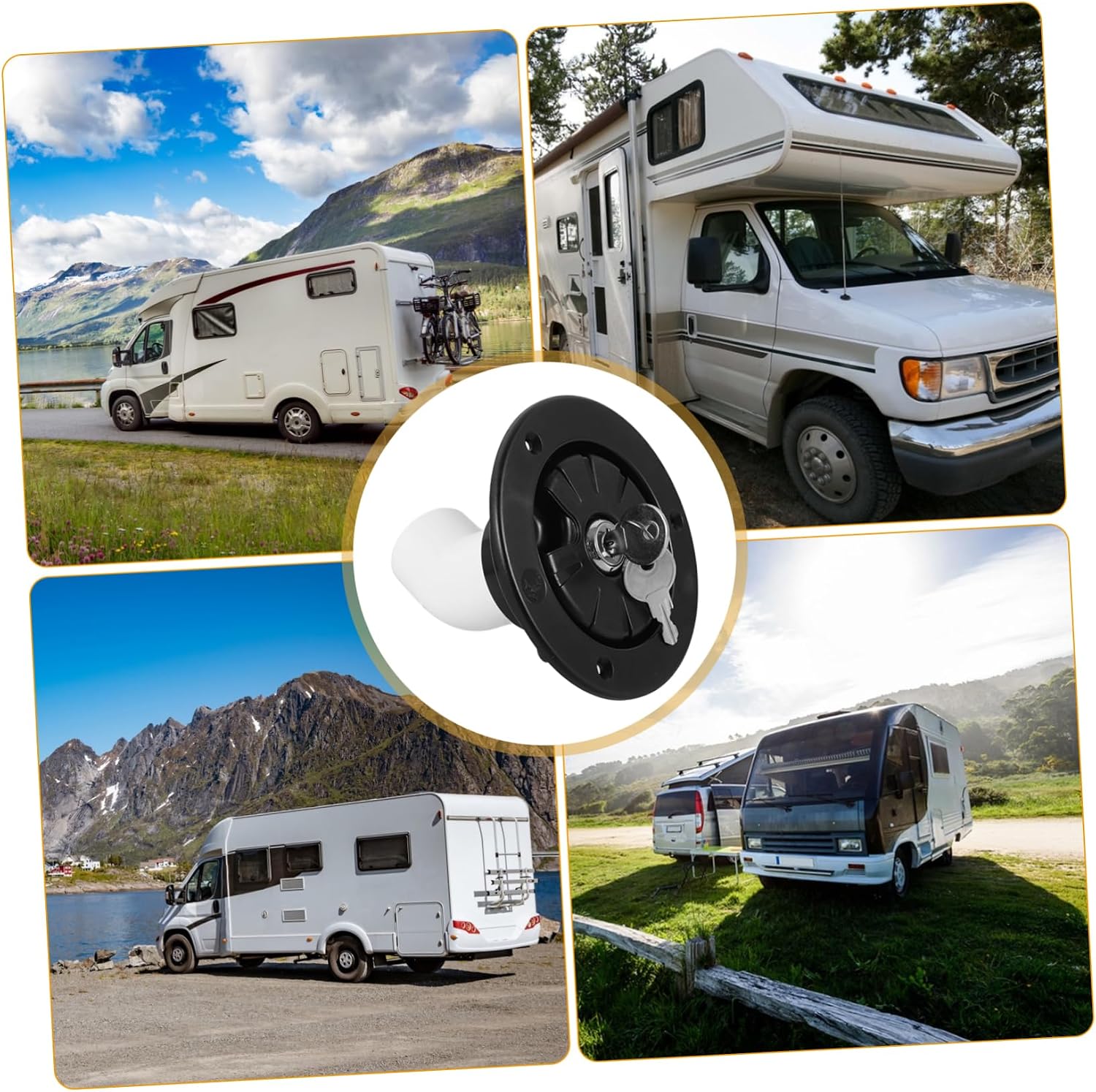 Mikinona Camper Water Fill Inlet Rv Water Fill Accessory Lock Wall-Mounted Filler Cap