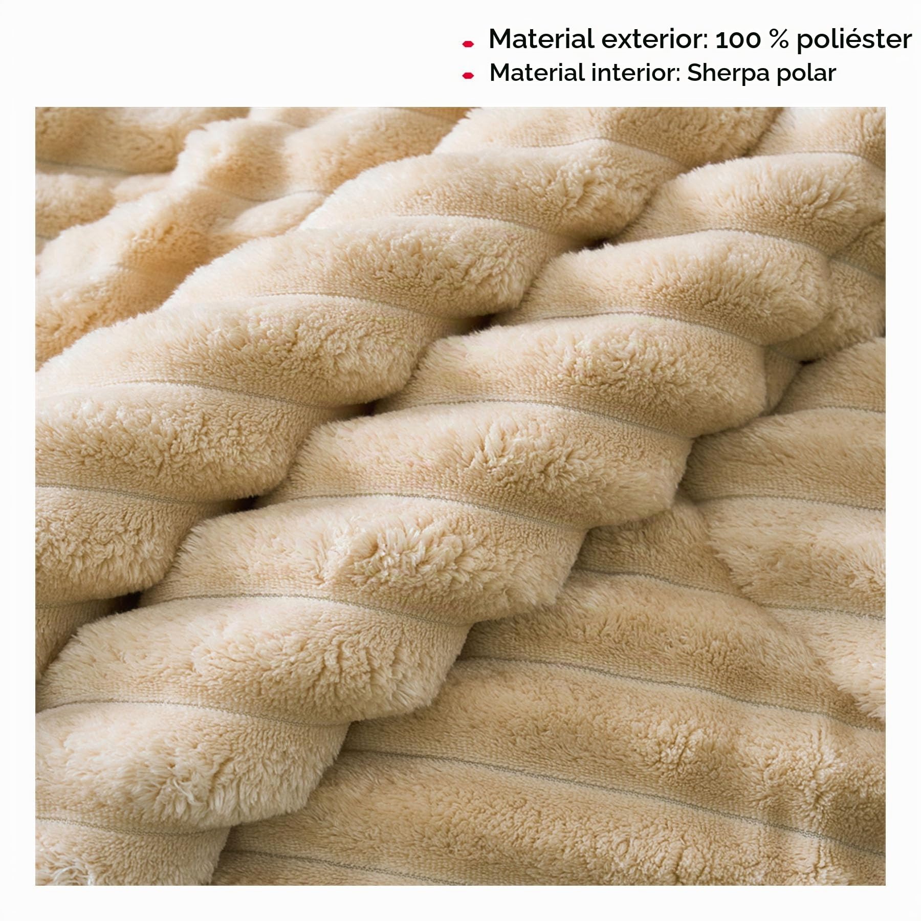TIENDA EURASIA – Edredón Borrego Raya | 100% Poliéster y Sherpa Polar Extra Suave | Incluye Funda | Edredón Cama 135/150 2 Fundas (Beige)