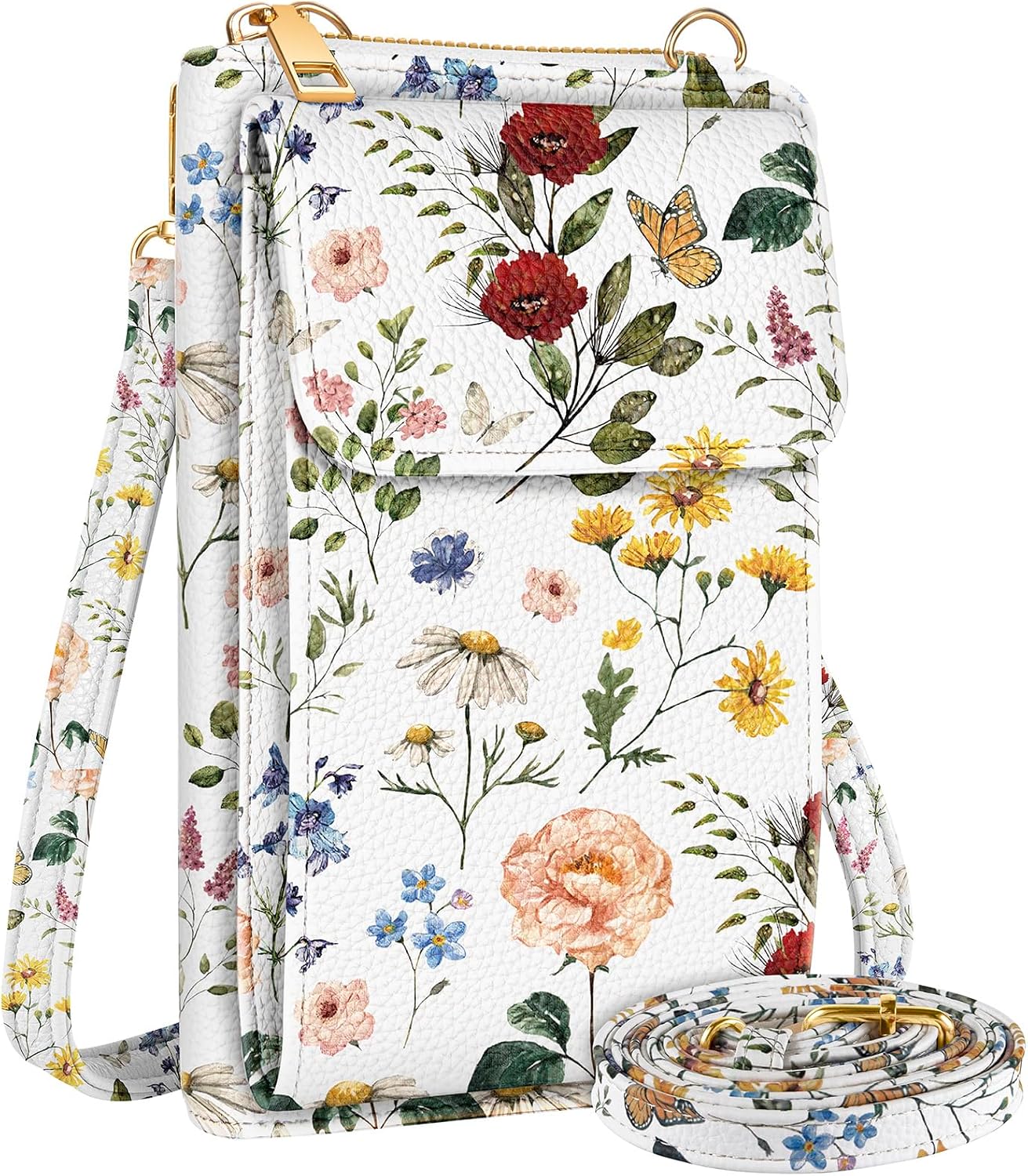 Miss Adola Cell Phone Purse Crossbody Bags for Women - Cute Design Leather Cellphone Bag Small Cross Body Bags Wallet Purses Trendy Aesthetic Pouch for iPhone with Adjustable Strap, Vintage Flower