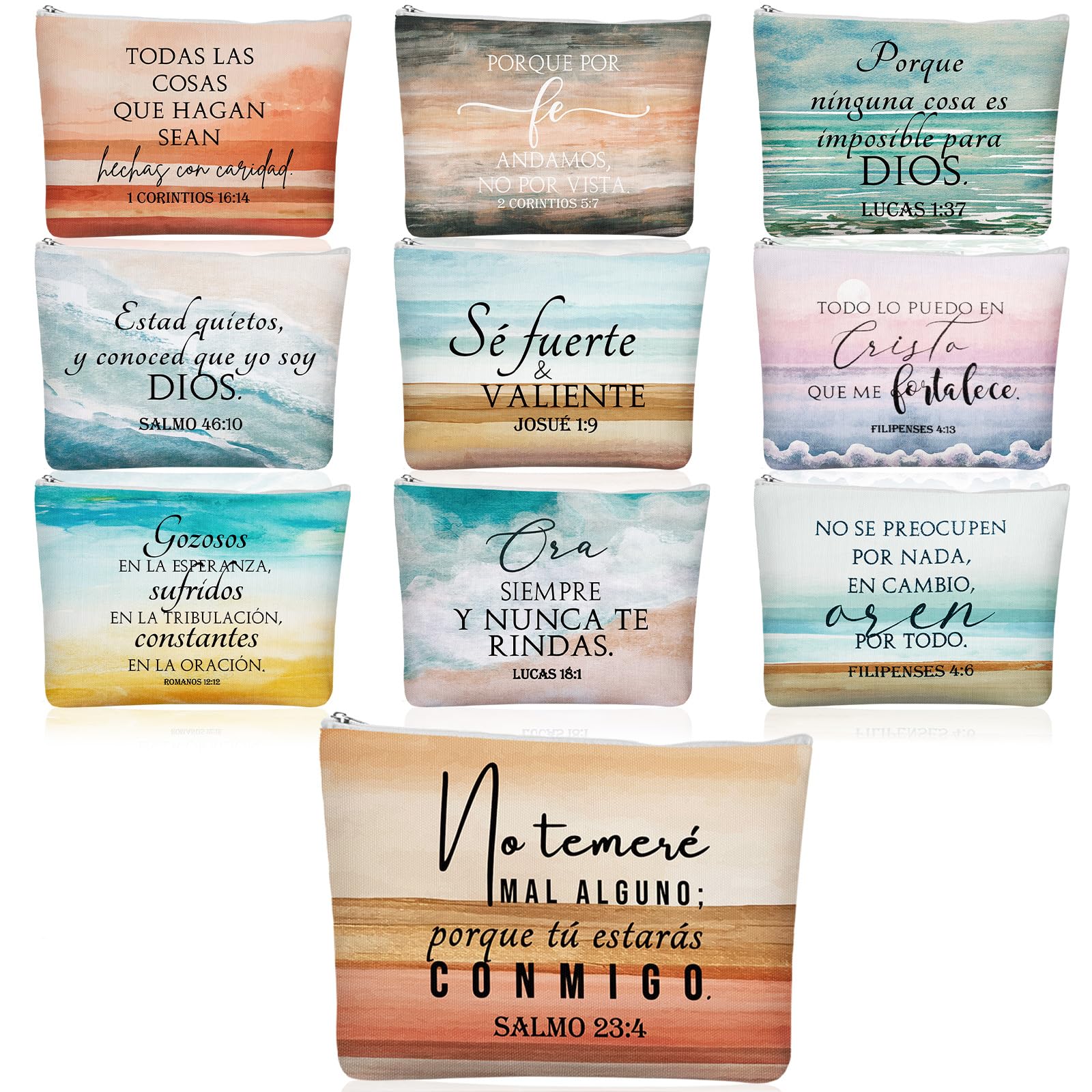 Huhumy 10 Pcs Christian Valentines Gifts for Women Bulk Religious Cosmetic Bags Inspirational Bible Verse Pencil Pouch Canvas Makeup Bags for Goodie