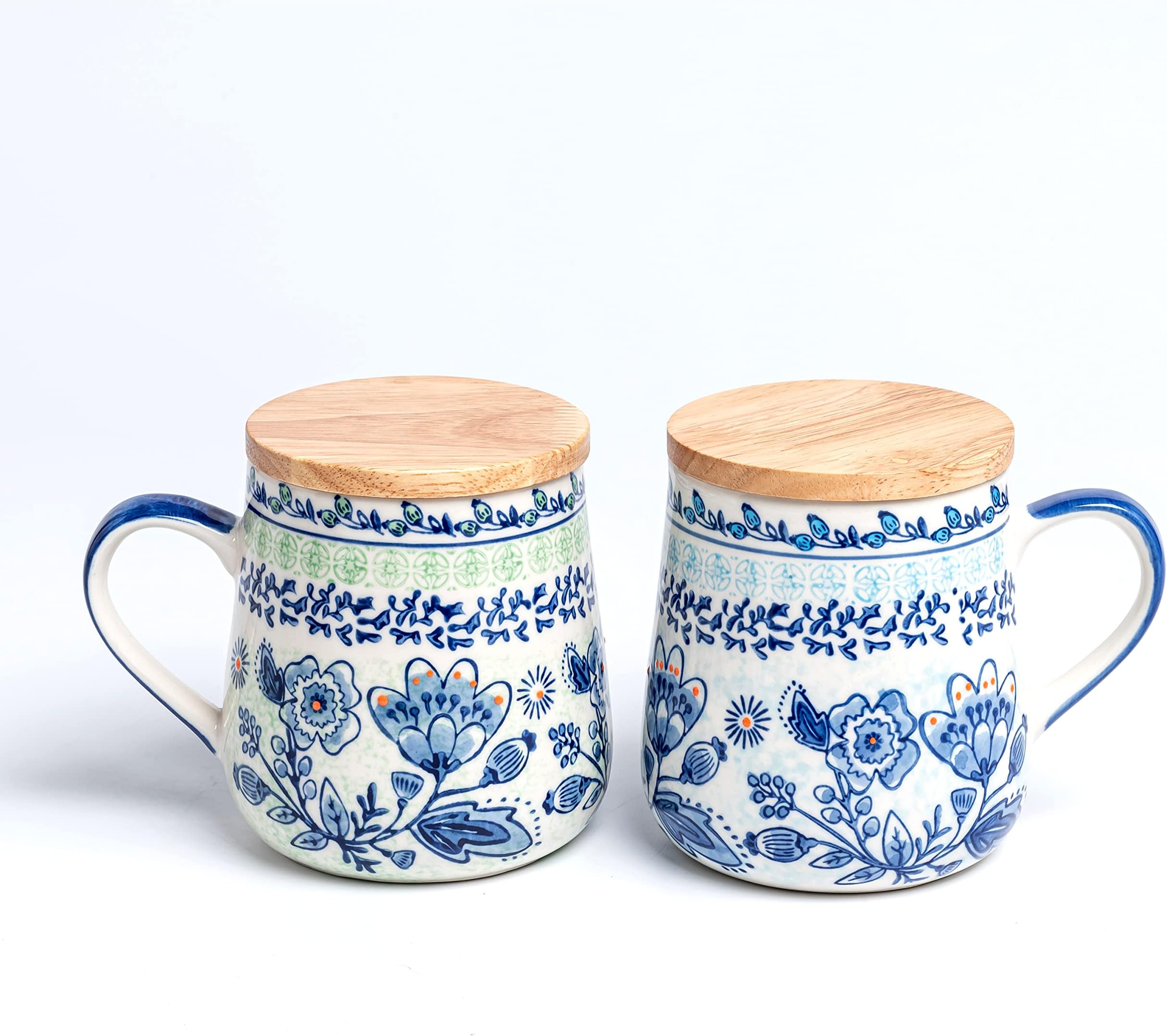 ArtbyHannahCoffee Mug Set, 16.5 oz Ceramic Coffee Mugs Set of 2, Tea Mug with Lid, Couple Mugs Gift Set for Tea Lover, Woman and Couple, Microwave and Dishwasher Safe