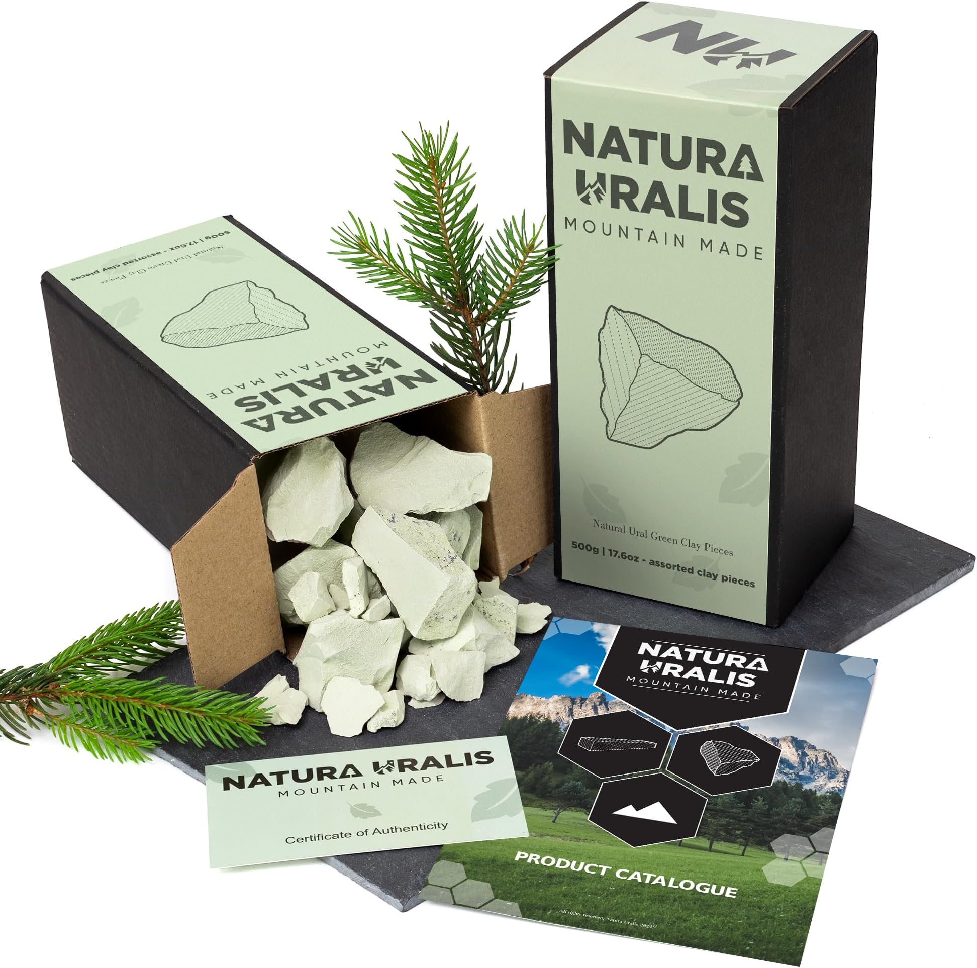 Natura Uralis Ural Green Clay | 500g Natural, Pastel & Verdant Clay - Incredible Crunchy, Rewarding Earthy Texture, Velvety & Solid, ASMR Feel