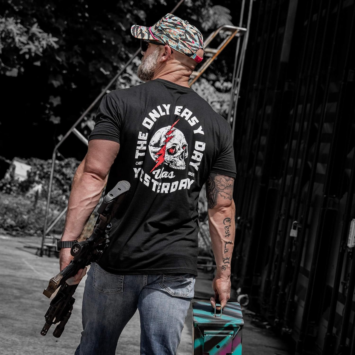 Combat Iron Men's Graphic Short Sleeve T-Shirt - Only Easy Day was Yesterday Military Graphic Tee - Athletic Fit Shirt