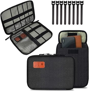 Cable Organizer Bag, Travel Electronics Accessories Carry Case Portable Cord Organizer Bag for USB Cable Cord Pen Hard Cables Earphone Ipad iPhone with 8 Cable Ties (Up to 7.9)