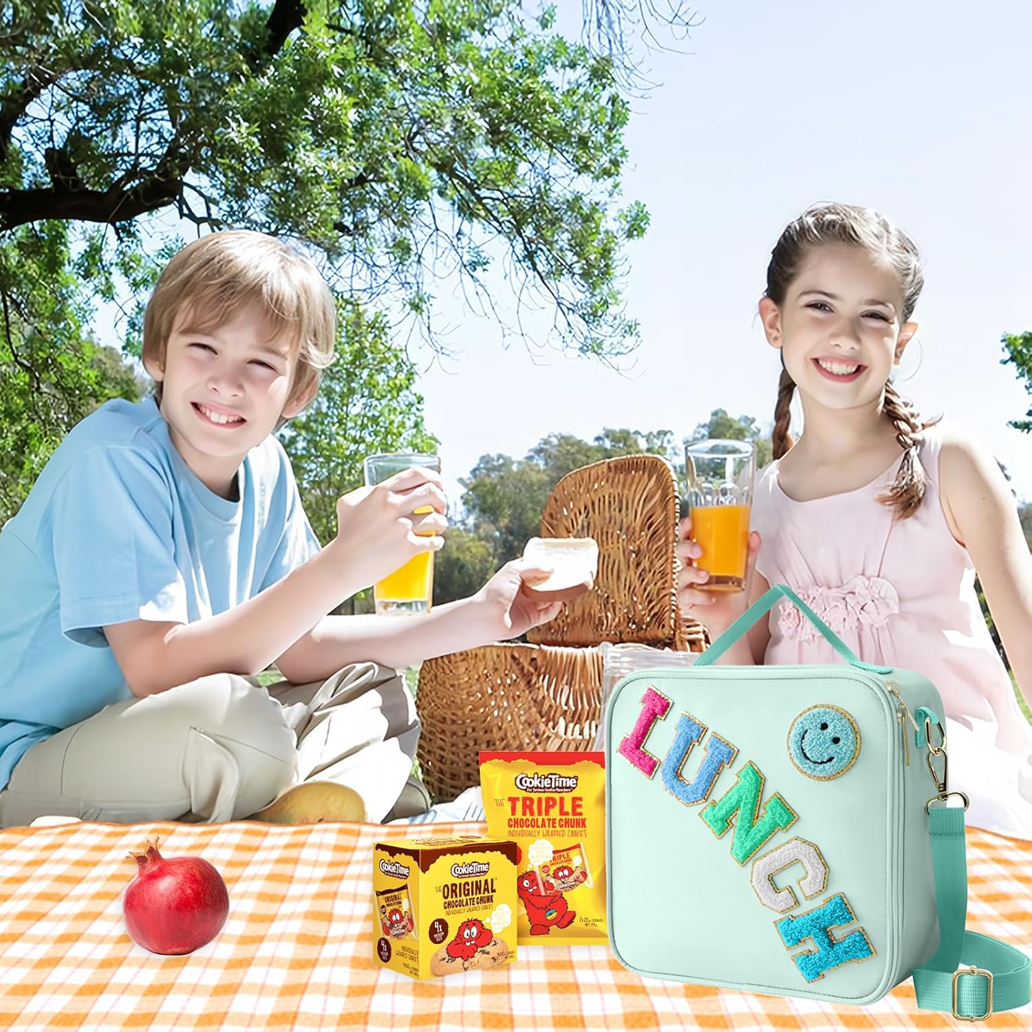 Insulated Lunch Bag With Adjustable Shoulder Strap, Nylon Preppy Lunch Box Large Insulated Lunch Bag Reusable Lunch Tote Bag with Smiley Preppy LunchBag for Girls School Travel Picnic (Green) - Image 5