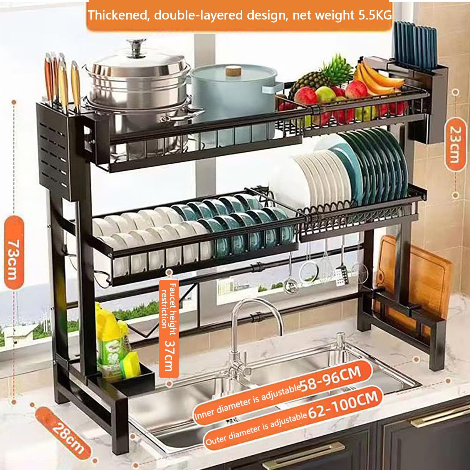 Generisch Escurreplatos para fregadero – Escurridor ajustable de metal de 2 niveles con ventosas, ahorra espacio para la organización de la cocina