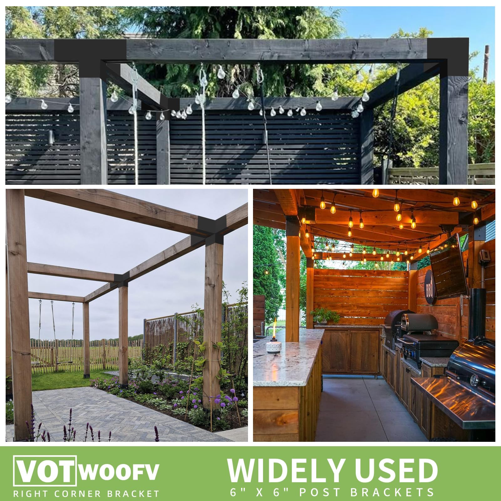2 staffe angolari a 4 vie, kit fai da te per pergola per lavori in legno per 10,2 x 15,2 cm (effettivo: 14 x 14 cm), staffe per gazebo resistenti per padiglione, poch, capanna di tronchi