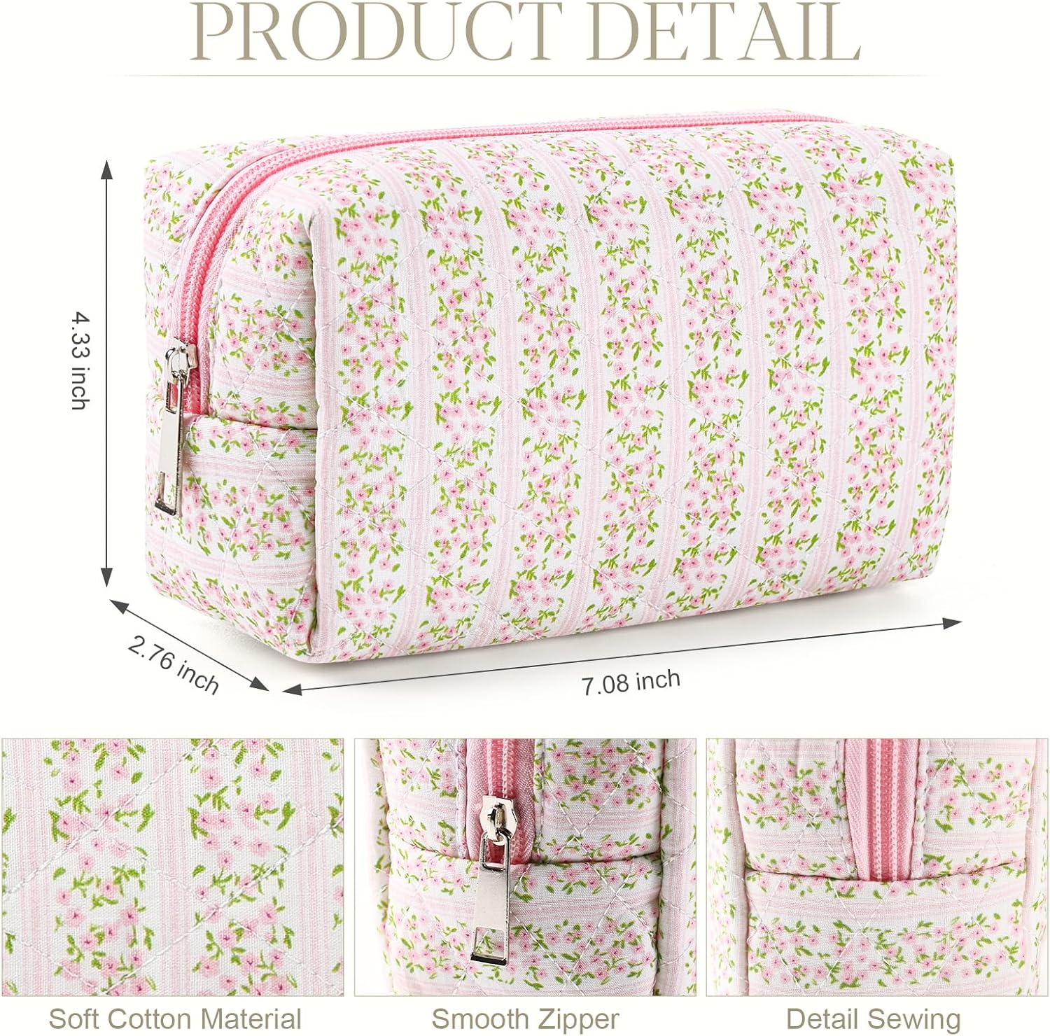 Paterr 6 Pcs Quilted Makeup Bag Bulk Women Girls Wedding Birthday Graduation Bridesmaid Gifts Cotton Bow Floral Cosmetic Bag Cute Coquette Aesthetic Travel Toiletry Pouch(Floral,Pink)