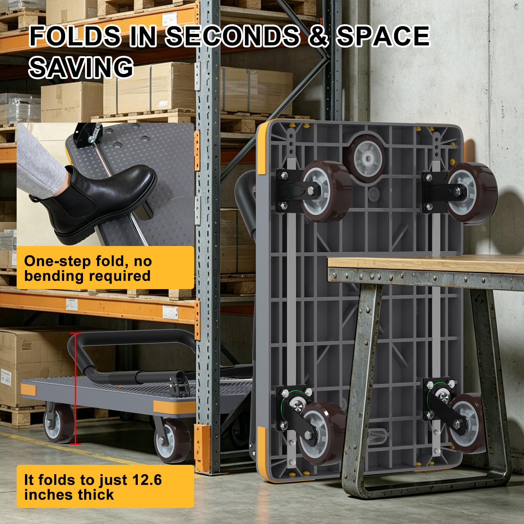 WUD Folding Push Cart - Heavy Duty Dolly -4