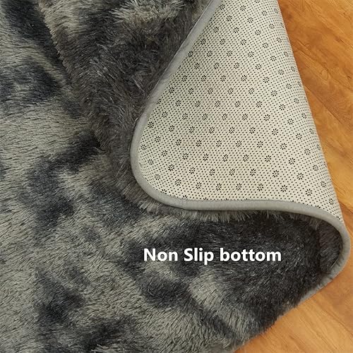 Miniatura 6 de Alfombra peluda para dormitorio, sala de estar, 8 x 10 pies, color negro y gris, alfombra de área suave para habitación de los niños