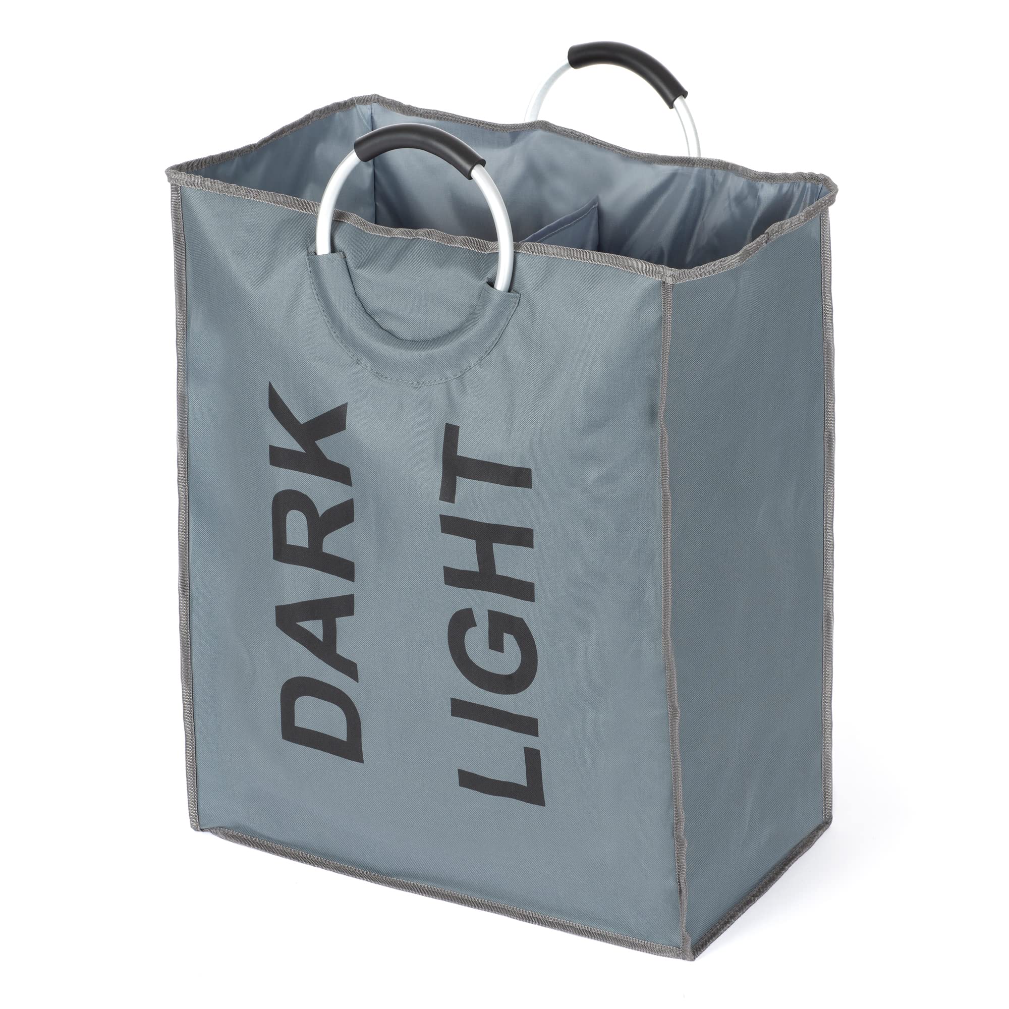 LIVIVO Large Portable 2 Section Double Collapsible Light And Dark Washing Laundry Basket Bag Folding Laundry Hamper - Grey