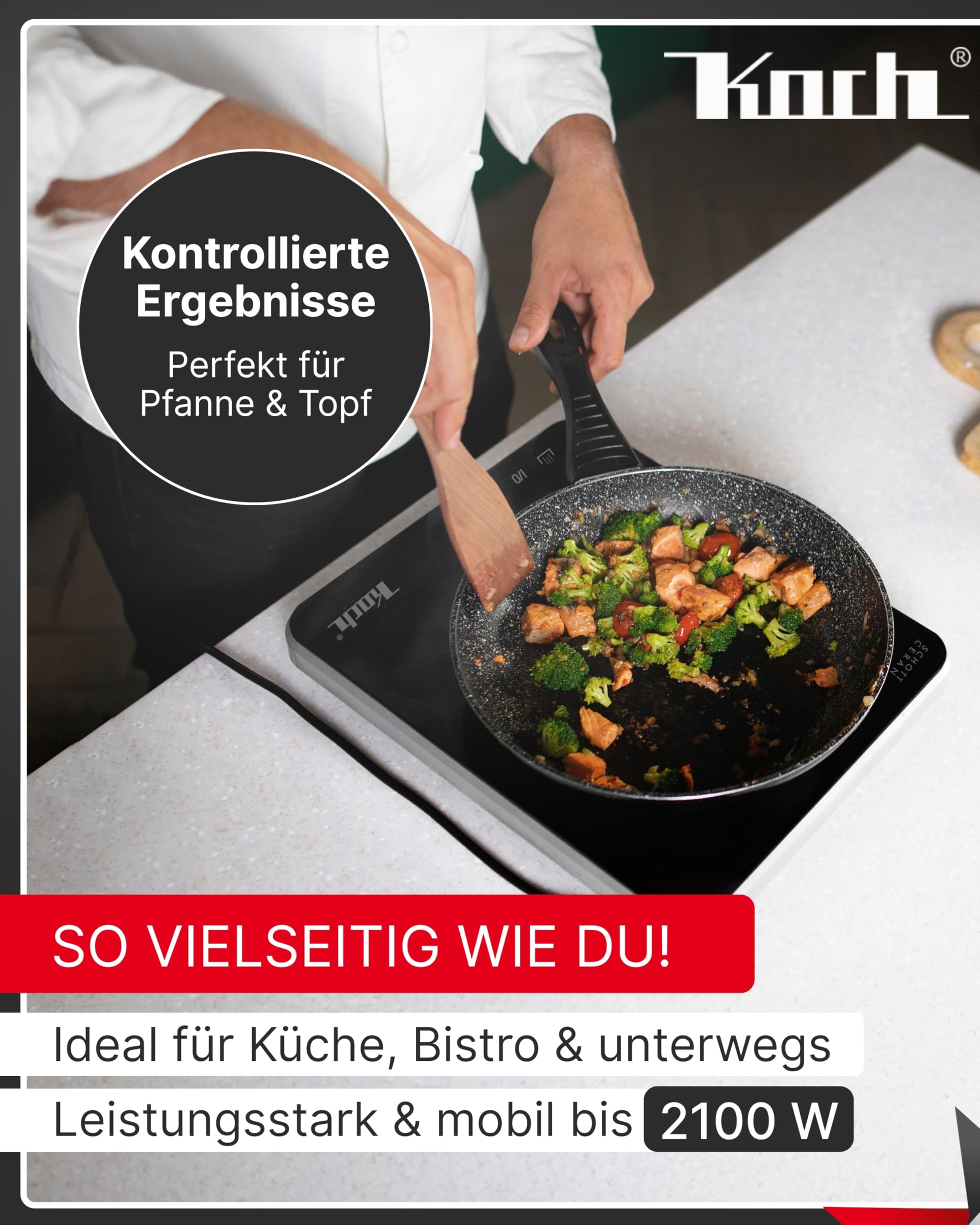KOCH RGK30 - Ceran Kochplatte 2 Kreis 2100 Watt – 9 Leistungsstufen - Schott & E.G.O. Technologie für Outdoorküche Bistro Appartement Wohnwagen Ferienwohnung - Design Edition by Koch - Made in Germany
