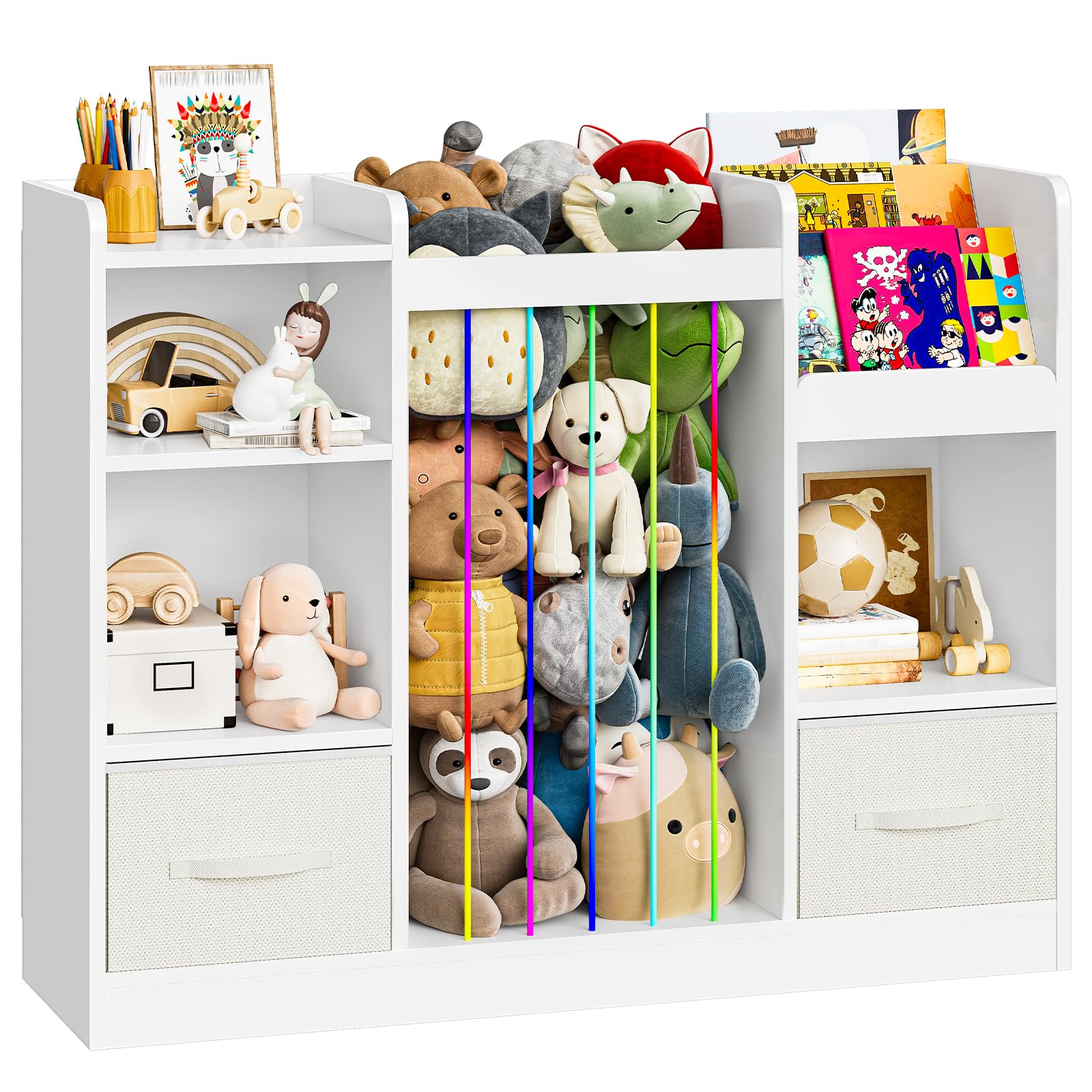 HOOBRO Scaffale per Giocattoli con Libreria e Porta Peluche Grande