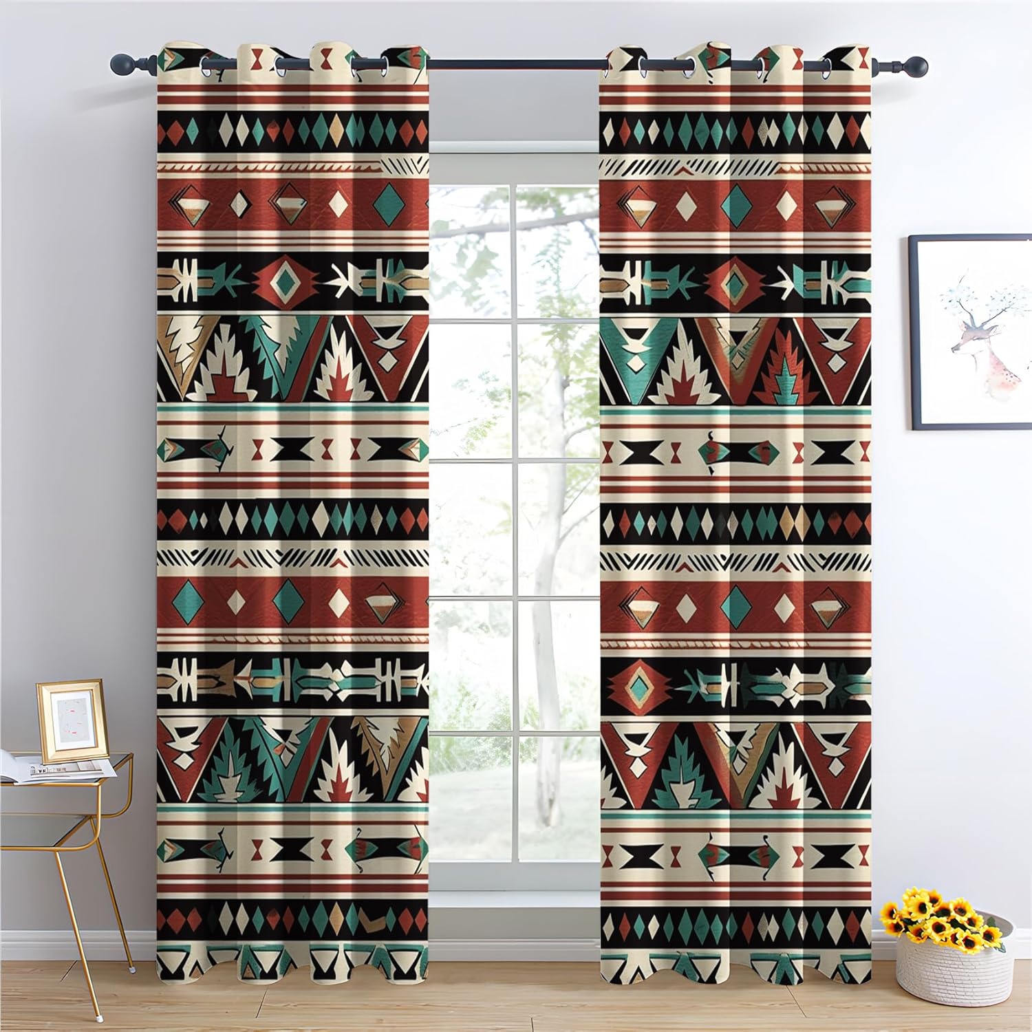 Tribal Geometric Curtains for Bedroom Living Room, Navajo Native American Blackout Curtains & Home Decor, Drapes 84 Inch Length 2 Panels Set, Aztec Western Window Treatments, Grommet Curtains