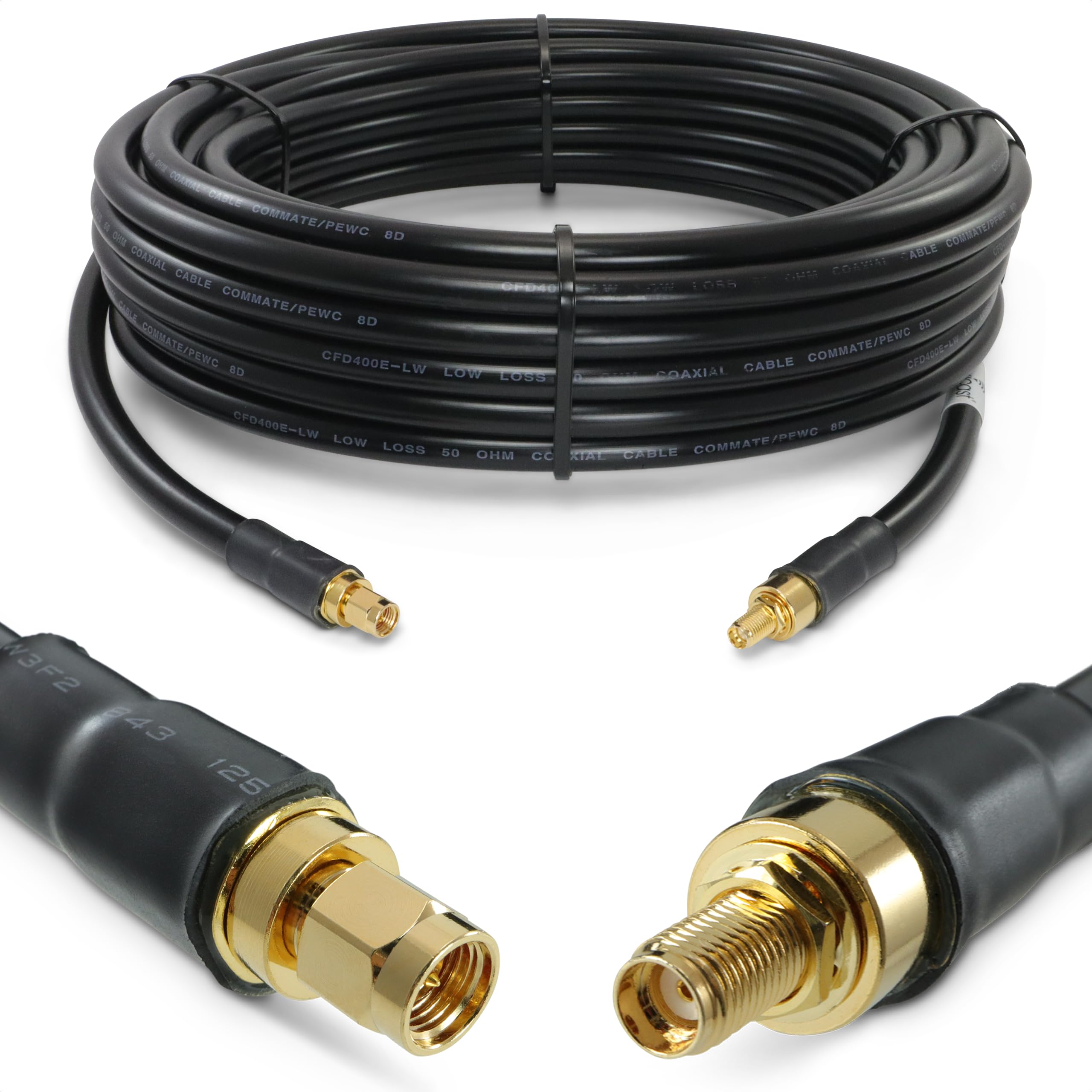 Proxicast Cable coaxial SMA macho a SMA hembra de 75 pies, serie 400, de baja pérdida (50 ohmios), extensor de cable de antena para módems/routers 4G LTE, 5G, Ham, ADS-B y GPS (no para TV o WiFi) (ANT
