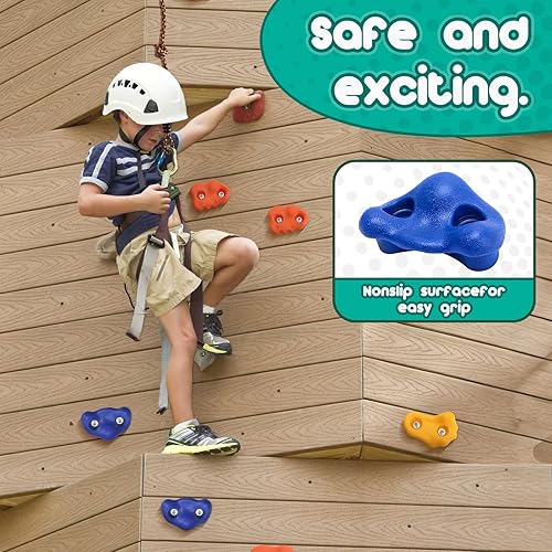 Miniatura 6 de CMOOD Soportes de escalada en roca, pared de escalada en roca para niños, kit de escalada de pared para interiores y exteriores, juego de juegos con