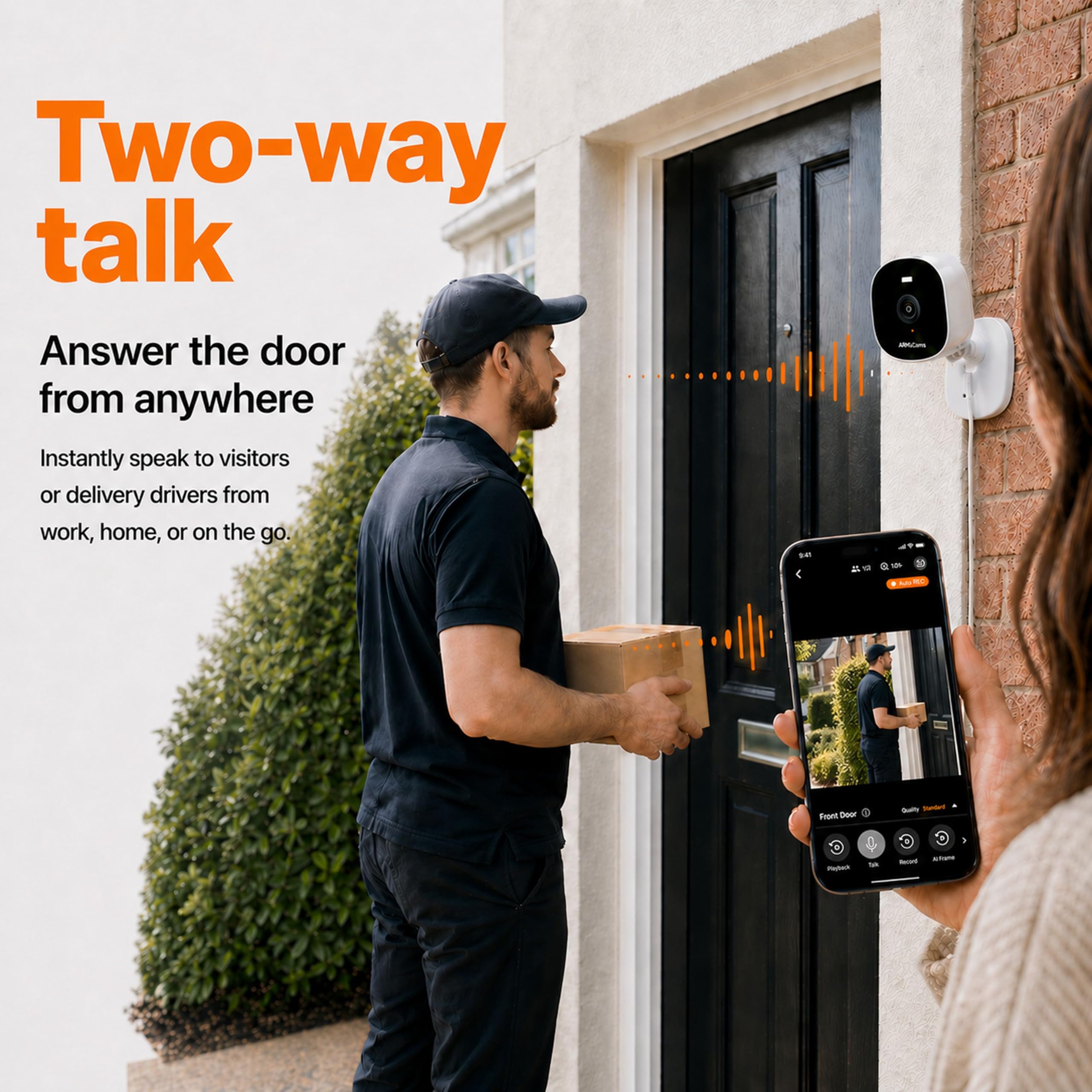 AlfredCam Plus 2 Cámara de Seguridad Exterior WiFi 2.5K con Foco LED, Visión Nocturna a Color, Audio Bidireccional, IP65 Impermeable, Grabación 24/7 con Tarjeta 64GB