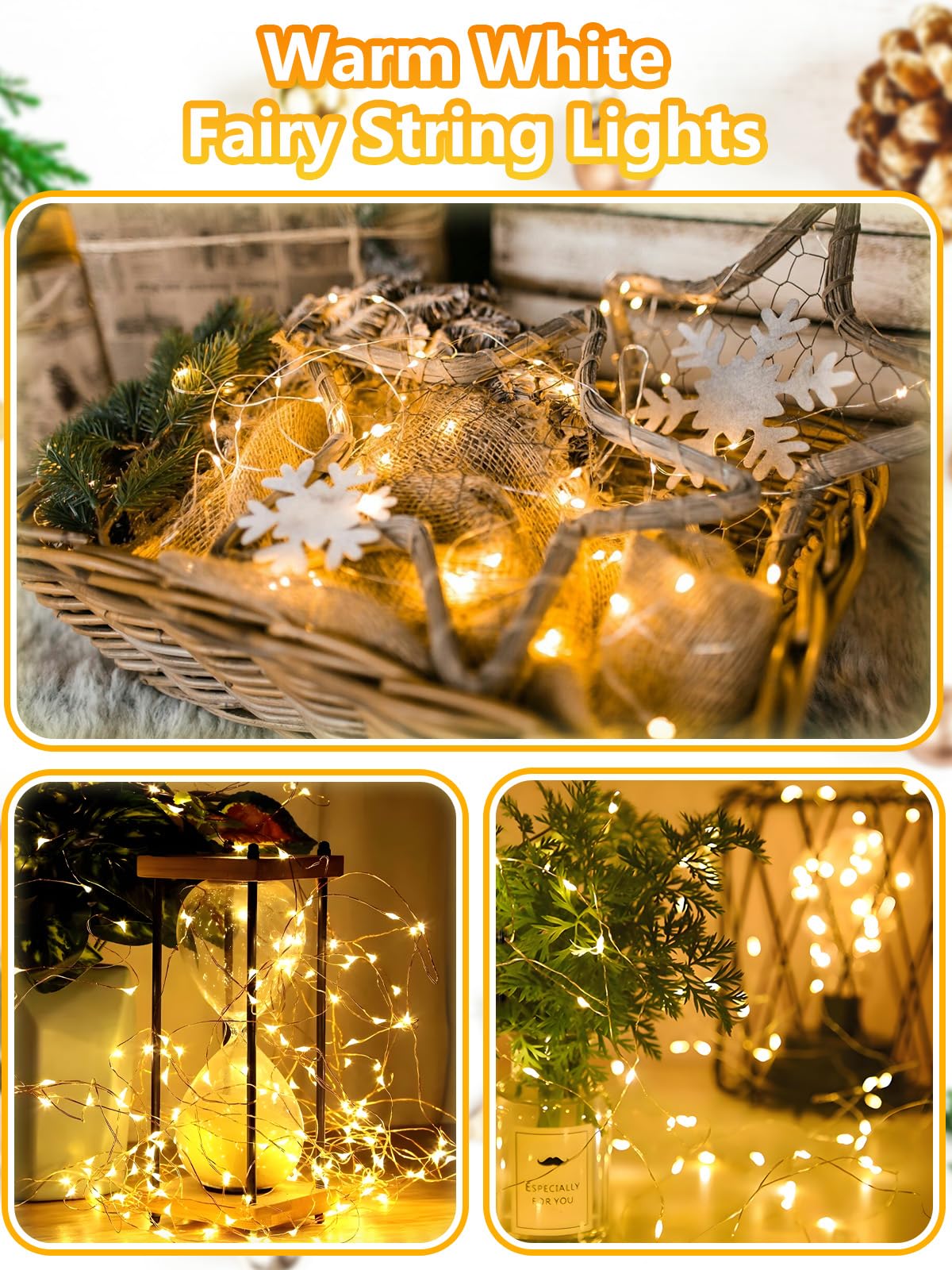 4-Pack 33FT 100 LED Fairy Lights Battery Operated with Remote & Timer, Waterproof String Lights Outdoor Indoor Bedroom Decor, 8 Mode Twinkle Lights for Girl Room Xmas Party Wedding Garden (Warm White)