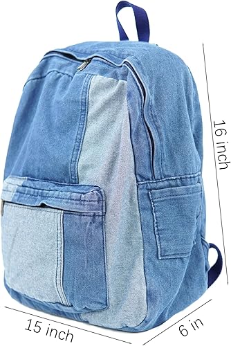 Miniatura 4 de YunZh Mochila de mezclilla estilo casual ligero jeans mochilas clásicas retro viaje mochila, C-azul claro Más grande, Mochilas Daypack