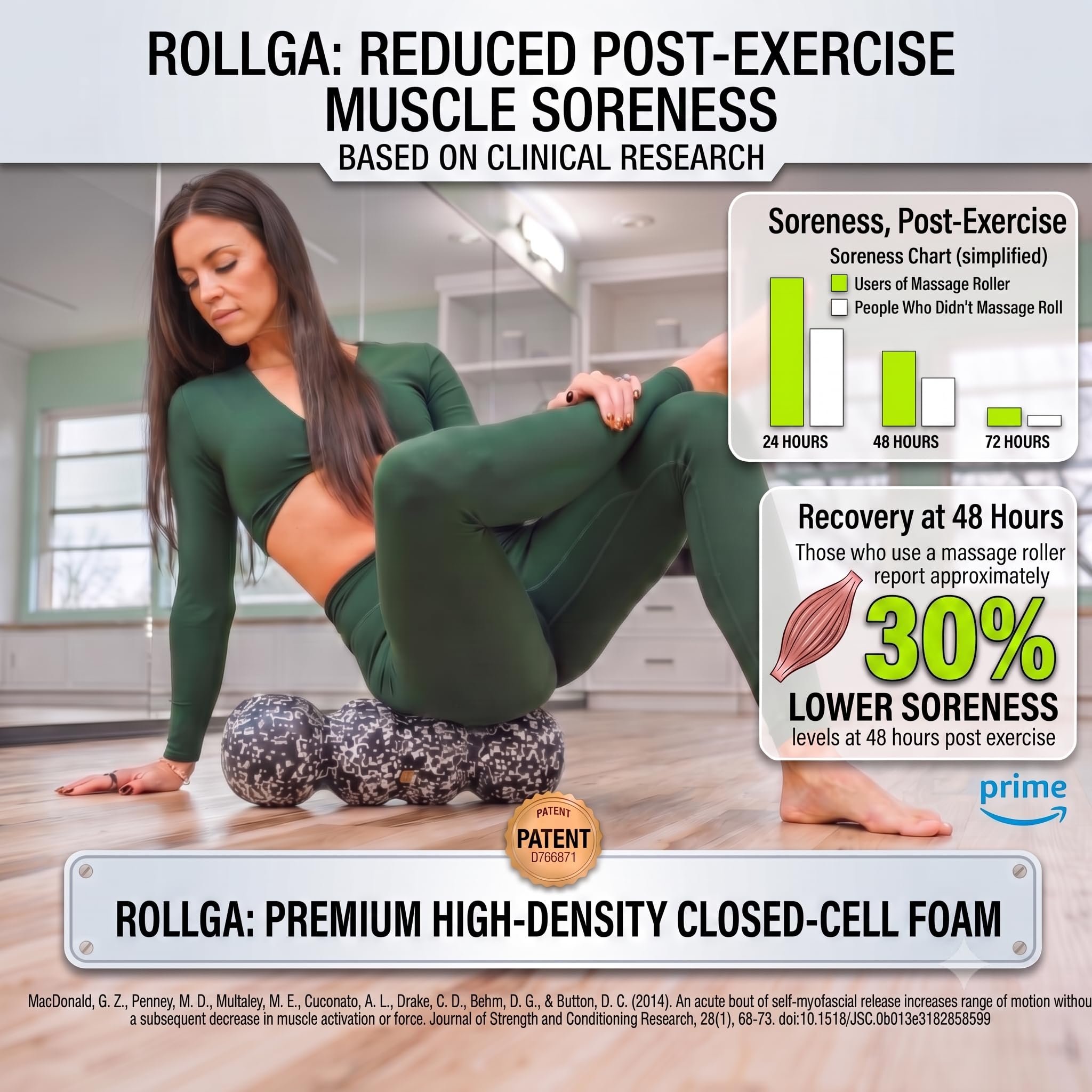 Rollga Foam Roller - Soft: Selbstmassage & Trigger Point Release Muscle Roller, Schaumversion mit niedriger Dichte (Schwarz-Weiss)