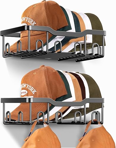 Miniatura 9 de KEETDY Percheros metálicos para gorras de béisbol, organizador de sombreros de pared, 2 paquetes de 2 organizadores resistentes de almacenamiento de
