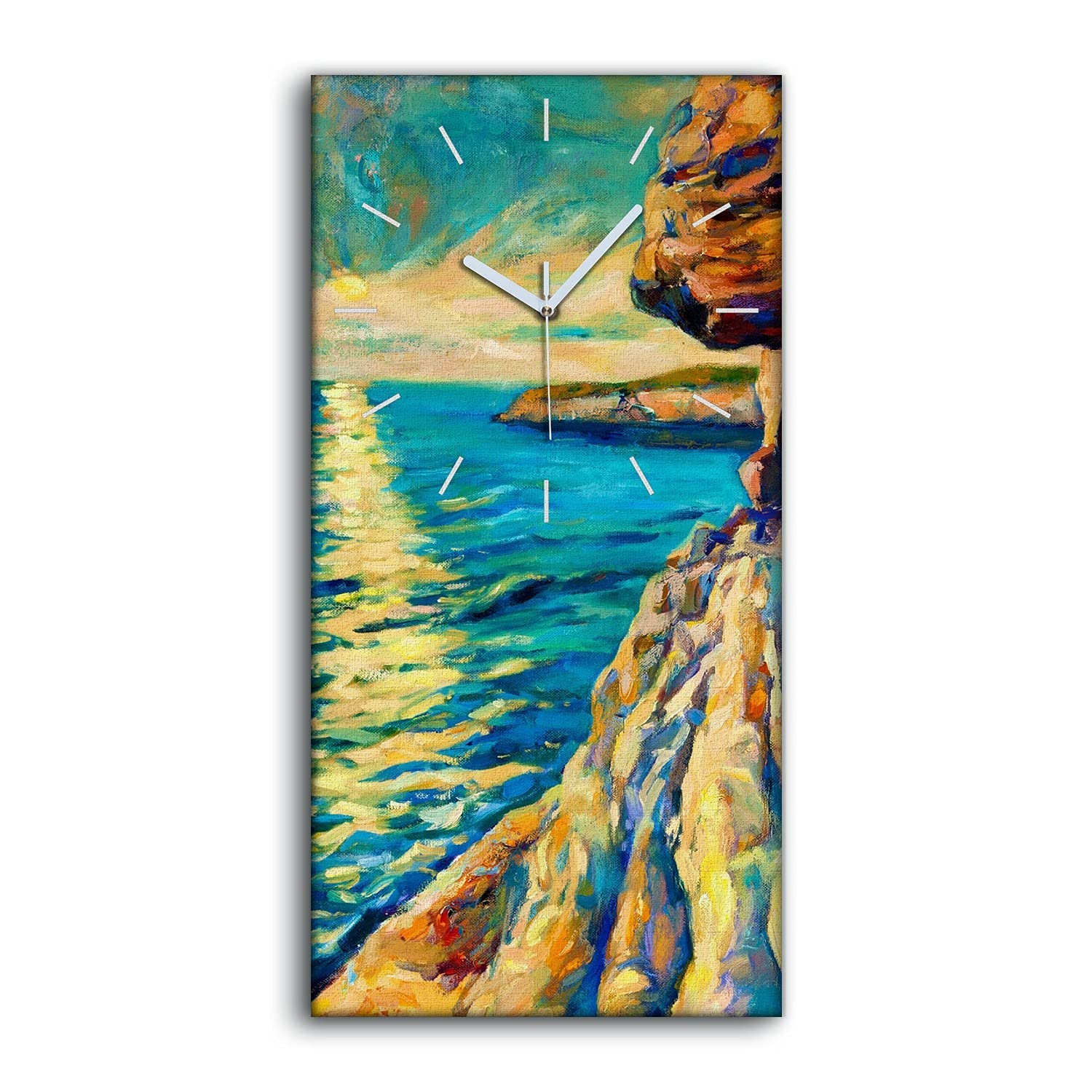 Horloge sur toile 30x60cm Sunset Sea Shore pour salon et chambre