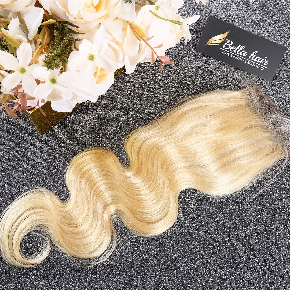 Bella Hair 4x4 Free Part Remy Virgin Blonde 613 Lace Closure Body Wave Human Hair Piece (14 inch)