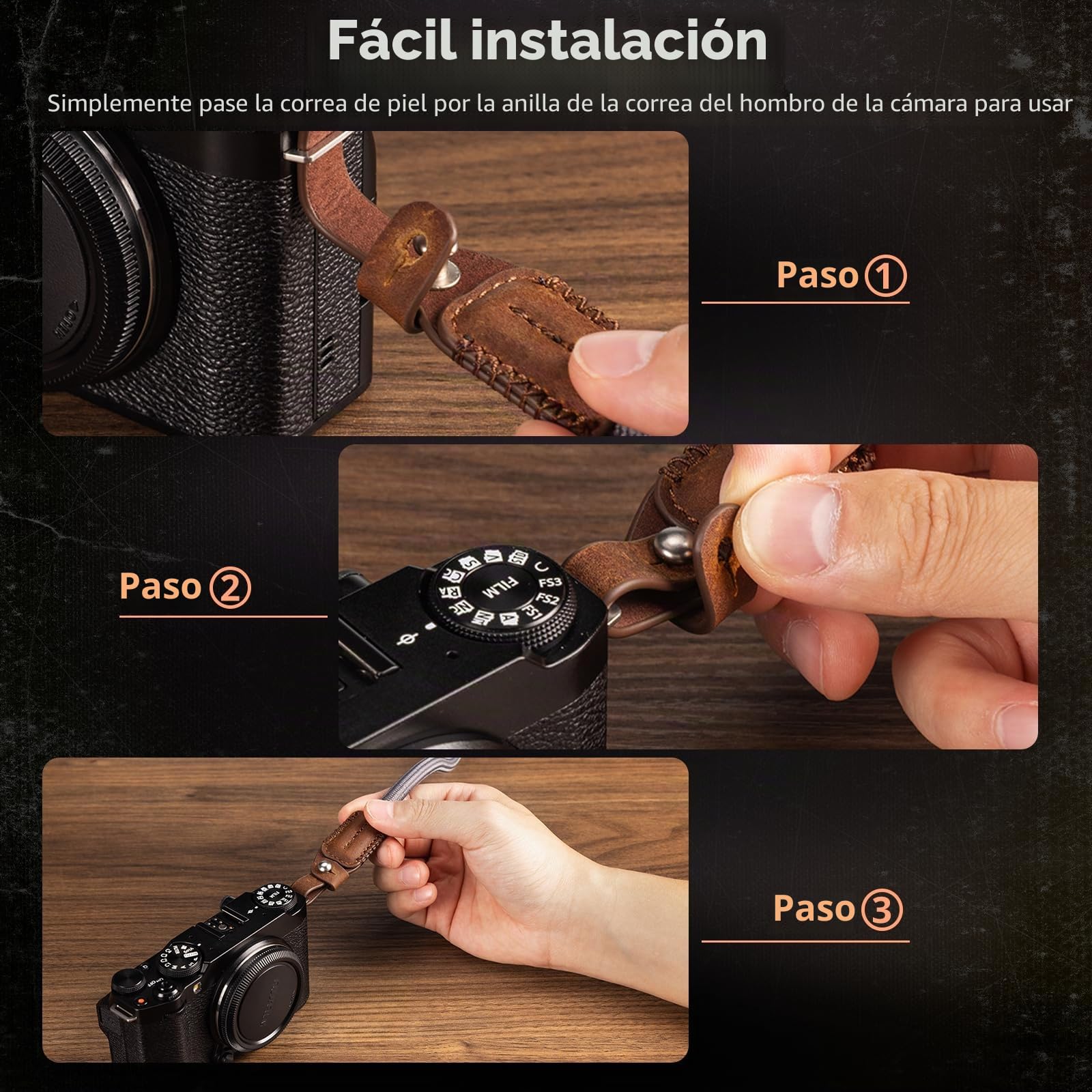 SMALLRIG Correa de Hombro para Cámara, Correa de Hombro Trenzada Ajustable con Junta Tórica y Almohadilla de Cuero para Cámara DSLR o Sin Espejo, Gris - 5057
