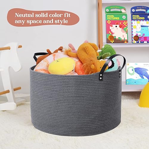 Miniatura 8 de Luxury Little Cesta de almacenamiento extragrande para guardería, 22 x 22 x 14 pulgadas, cesta de cuerda de algodón 100% con asas, cesta de