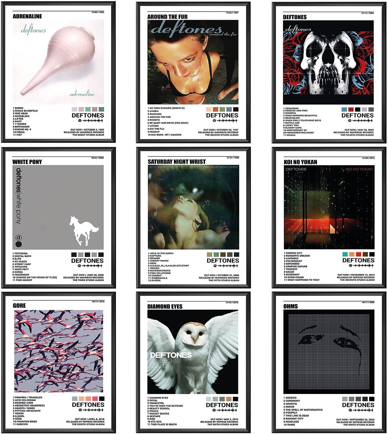 HerZii Prints Deftones Album Cover Poster, Set of 9 8x10 Music Art, Premium Quality Wall Decor for Home Theater Room Man Cave Bedroom Art Decor UNFRAMED