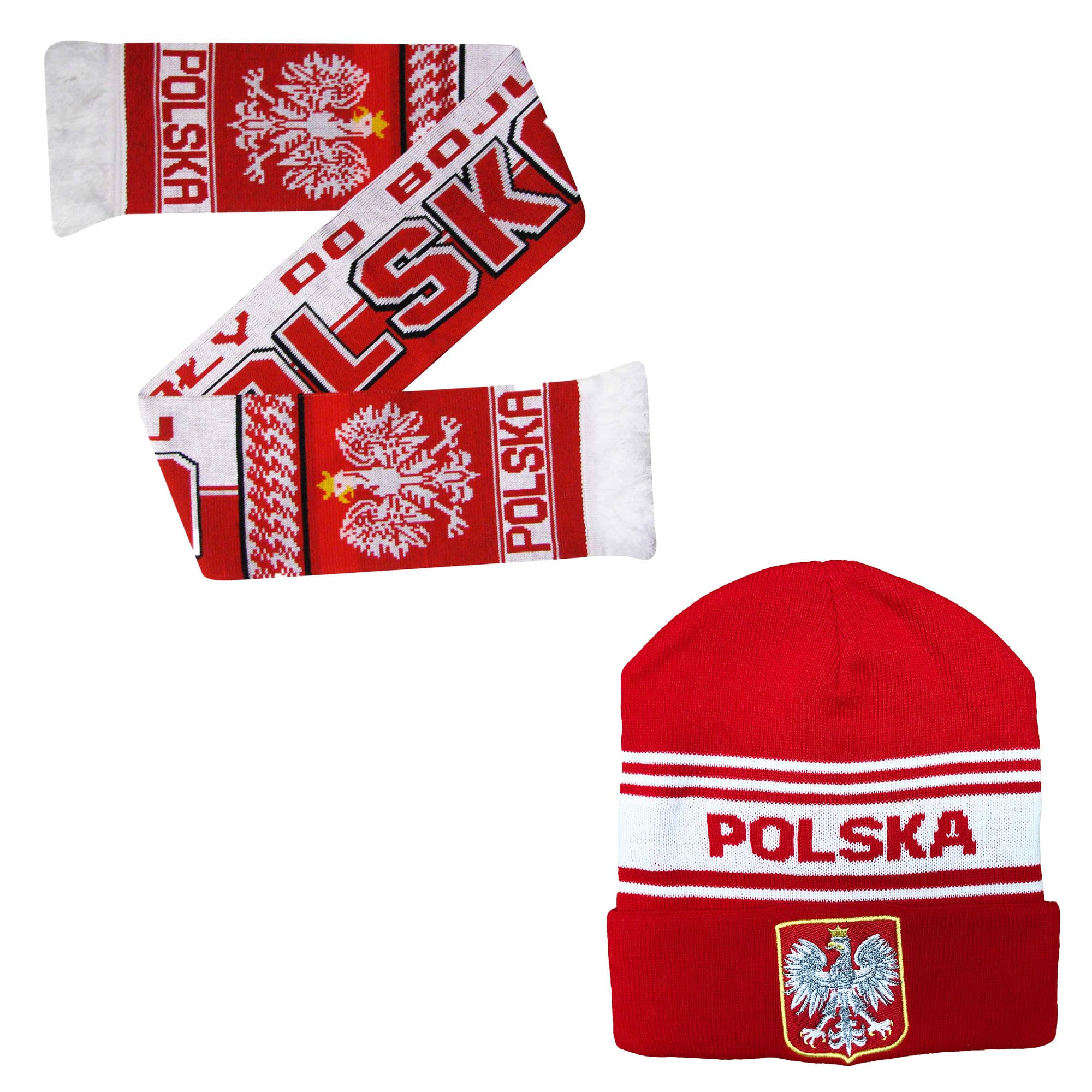 Beyond Happy Poland Red and White Crest Ski Hat - Stylish Winter Beanie for Polska Supporters – Ultimate Supporters Hat for Comfort and Warmth (UK, Alpha, One Size, Bronx Hat & Scarf Set)